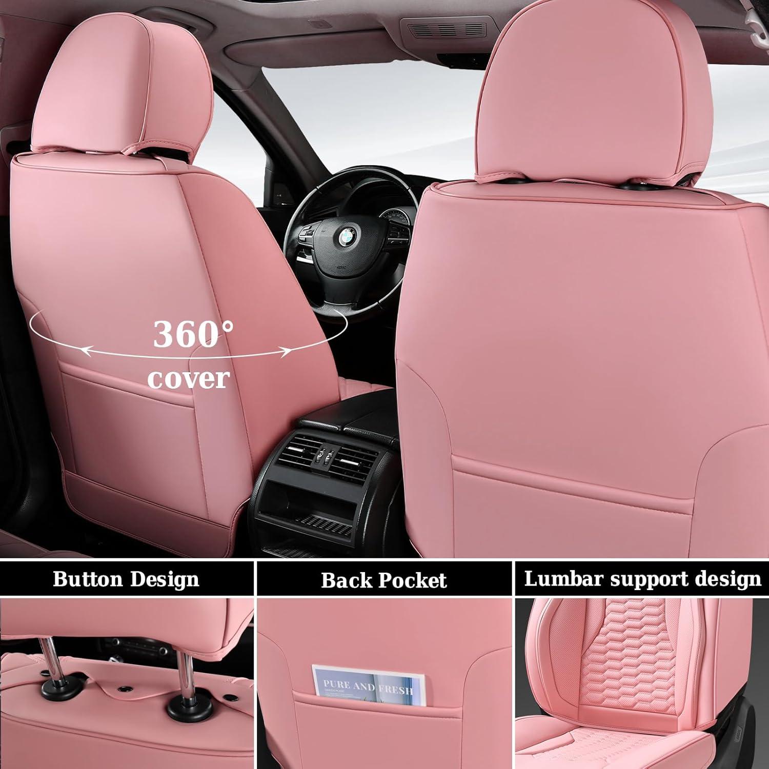 imageCoverado Car Seat Covers Front Seats Luxury Leather Seat Covers for Cars Automotive Car Seat Covers Protector Universal Fit Most Sedans SUVs Pickup Trucks Interior AccessoriesGaryampampWhitePink