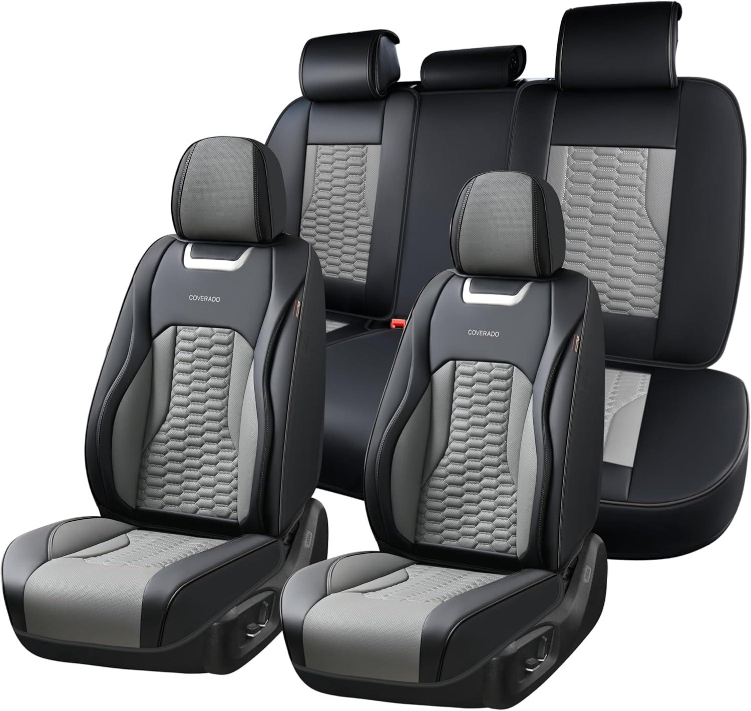 imageCoverado Car Seat Covers Front Seats Luxury Leather Seat Covers for Cars Automotive Car Seat Covers Protector Universal Fit Most Sedans SUVs Pickup Trucks Interior AccessoriesGaryampampWhiteBlackGray