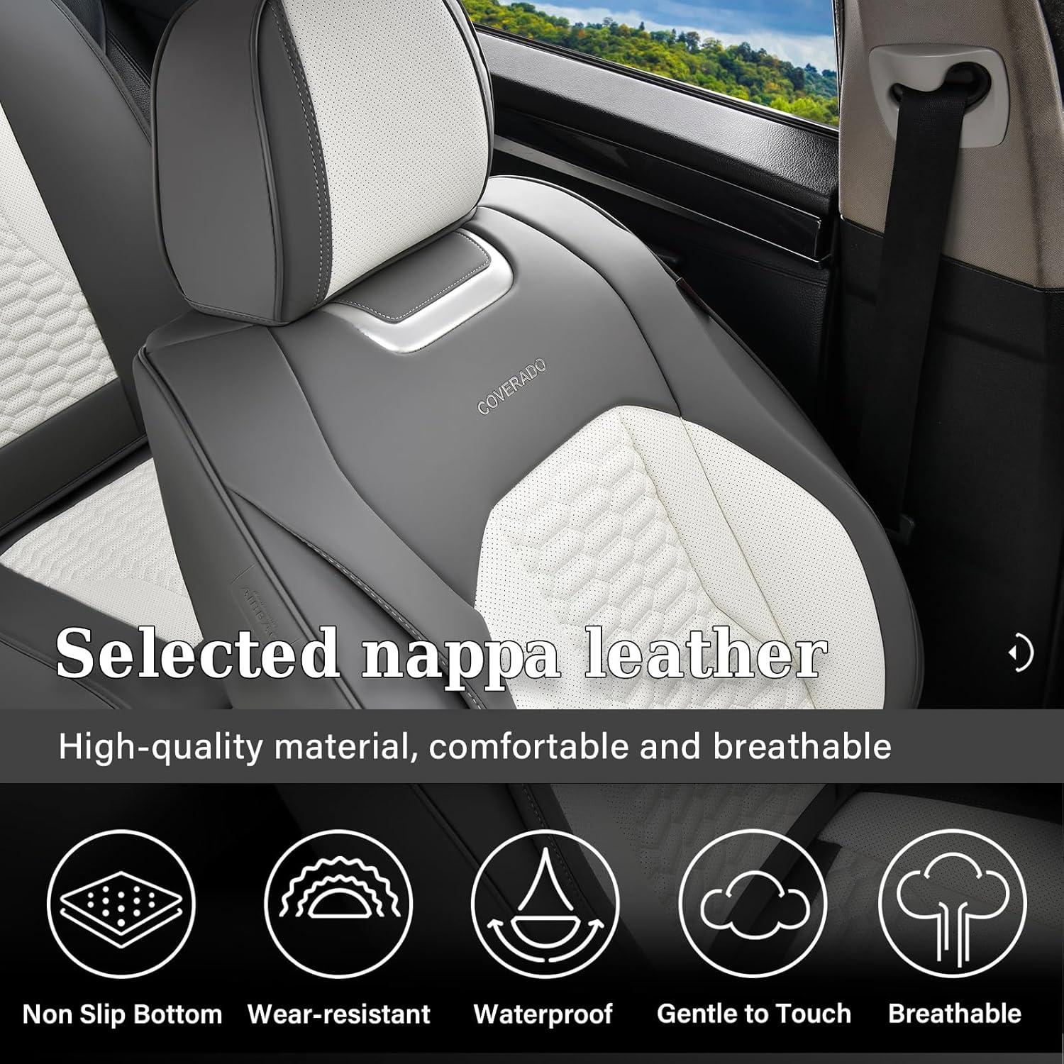 imageCoverado Car Seat Covers Front Seats Luxury Leather Seat Covers for Cars Automotive Car Seat Covers Protector Universal Fit Most Sedans SUVs Pickup Trucks Interior AccessoriesGaryampampWhiteWhiteGray