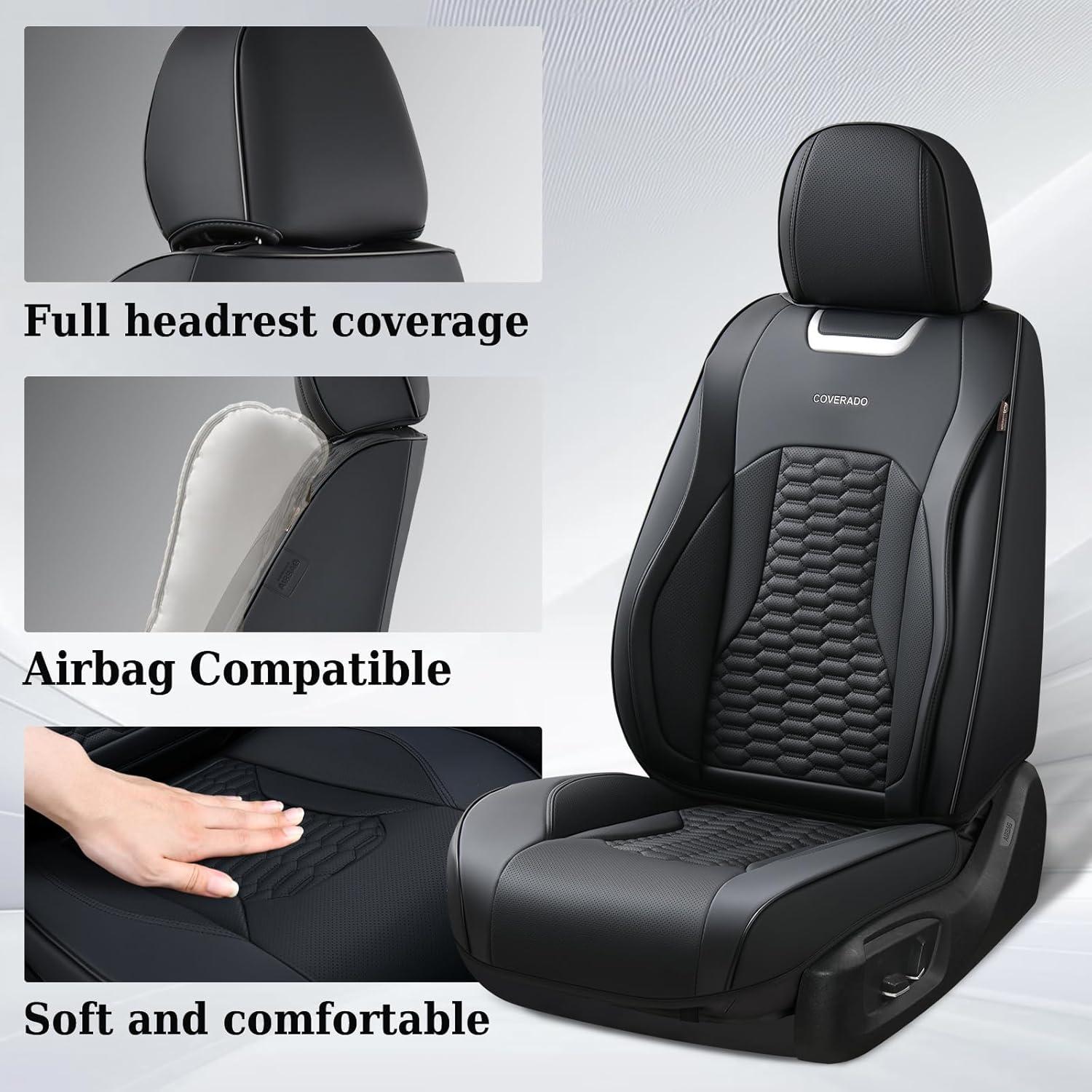 imageCoverado Car Seat Covers Front Seats Luxury Leather Seat Covers for Cars Automotive Car Seat Covers Protector Universal Fit Most Sedans SUVs Pickup Trucks Interior AccessoriesGaryampampWhiteBlack