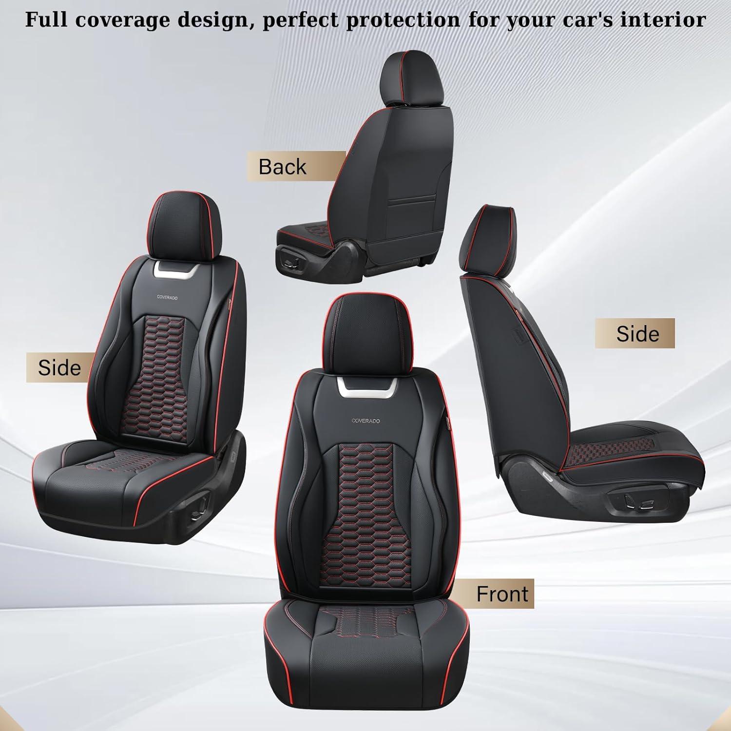 imageCoverado Car Seat Covers Front Seats Luxury Leather Seat Covers for Cars Automotive Car Seat Covers Protector Universal Fit Most Sedans SUVs Pickup Trucks Interior AccessoriesGaryampampWhiteBlackRed
