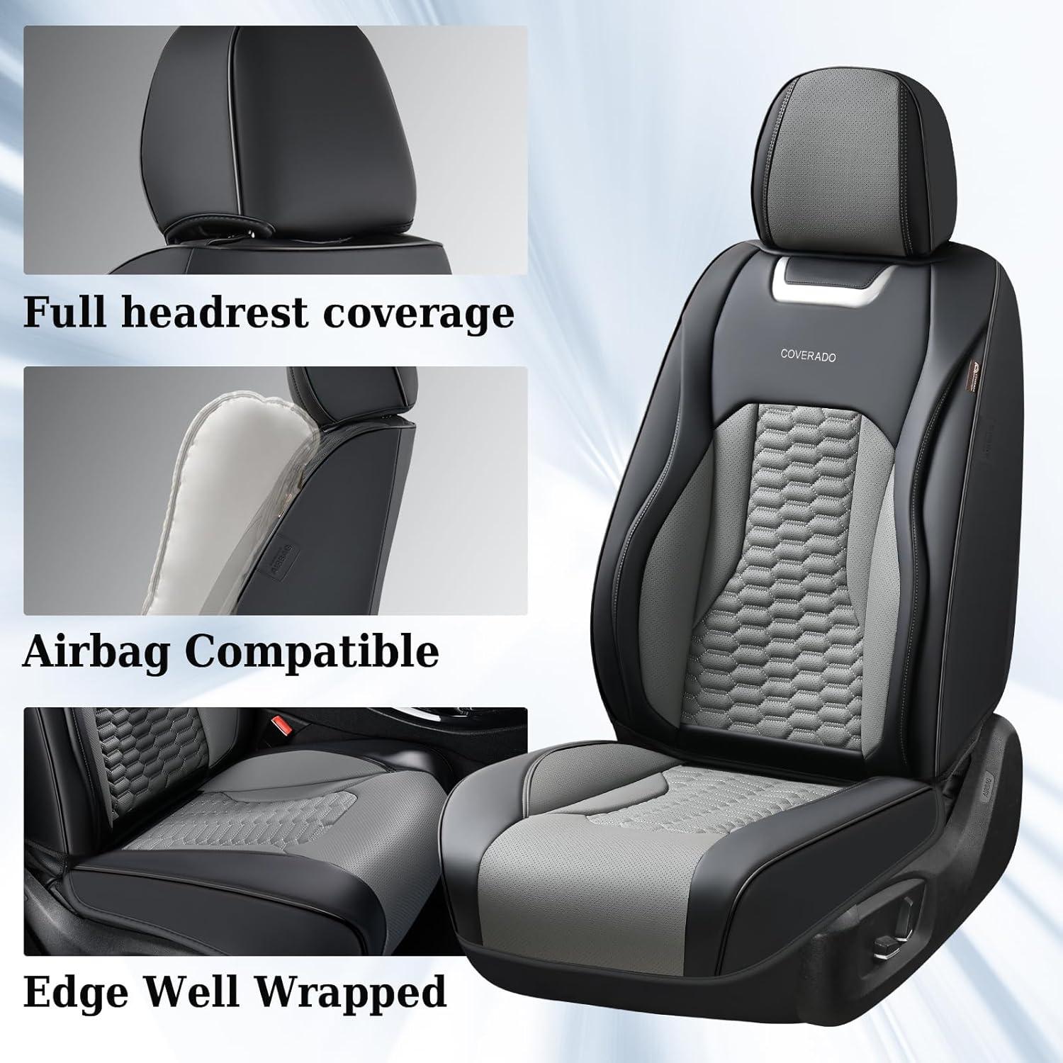 imageCoverado Car Seat Covers Front Seats Luxury Leather Seat Covers for Cars Automotive Car Seat Covers Protector Universal Fit Most Sedans SUVs Pickup Trucks Interior AccessoriesGaryampampWhiteBlackGray