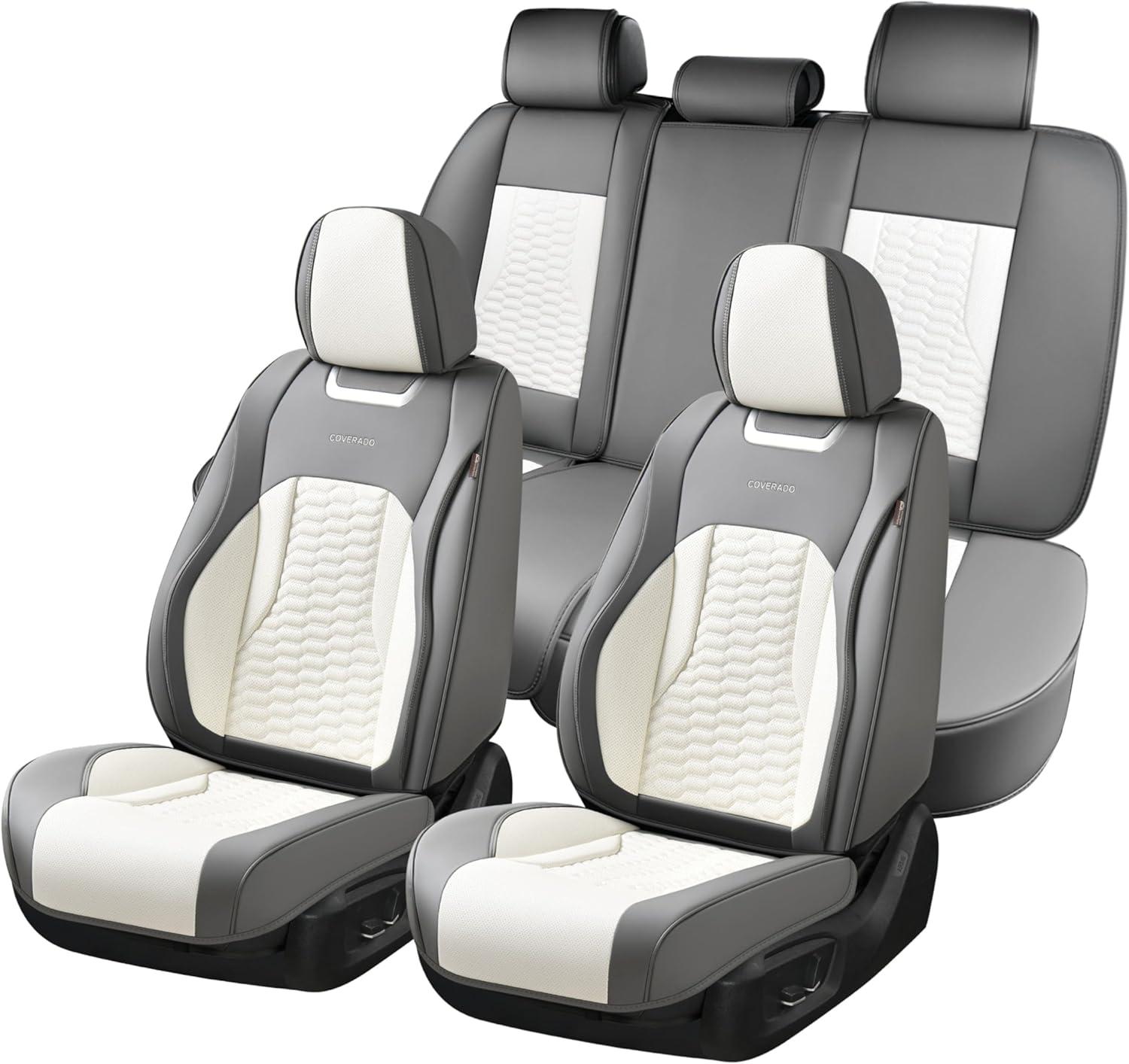 imageCoverado Car Seat Covers Front Seats Luxury Leather Seat Covers for Cars Automotive Car Seat Covers Protector Universal Fit Most Sedans SUVs Pickup Trucks Interior AccessoriesGaryampampWhiteWhiteGray