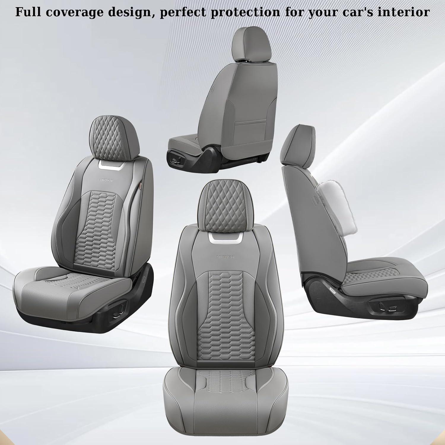 imageCoverado Car Seat Covers Front Seats Luxury Leather Seat Covers for Cars Automotive Car Seat Covers Protector Universal Fit Most Sedans SUVs Pickup Trucks Interior AccessoriesGaryampampWhiteGray