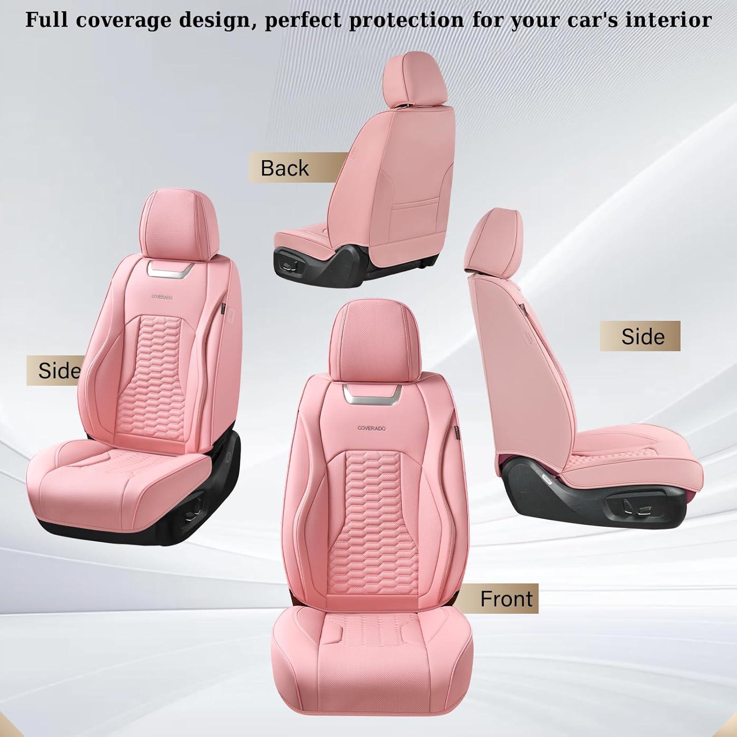imageCoverado Car Seat Covers Front Seats Luxury Leather Seat Covers for Cars Automotive Car Seat Covers Protector Universal Fit Most Sedans SUVs Pickup Trucks Interior AccessoriesGaryampampWhitePink