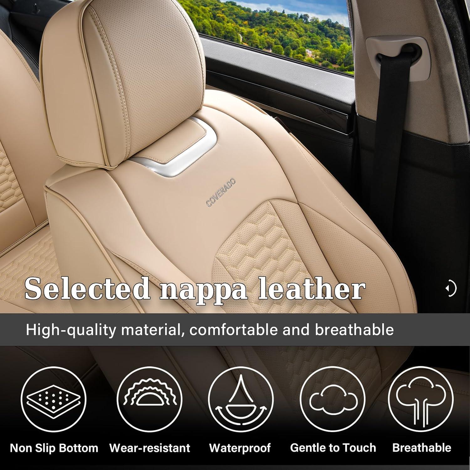 imageCoverado Car Seat Covers Front Seats Luxury Leather Seat Covers for Cars Automotive Car Seat Covers Protector Universal Fit Most Sedans SUVs Pickup Trucks Interior AccessoriesGaryampampWhiteBeige