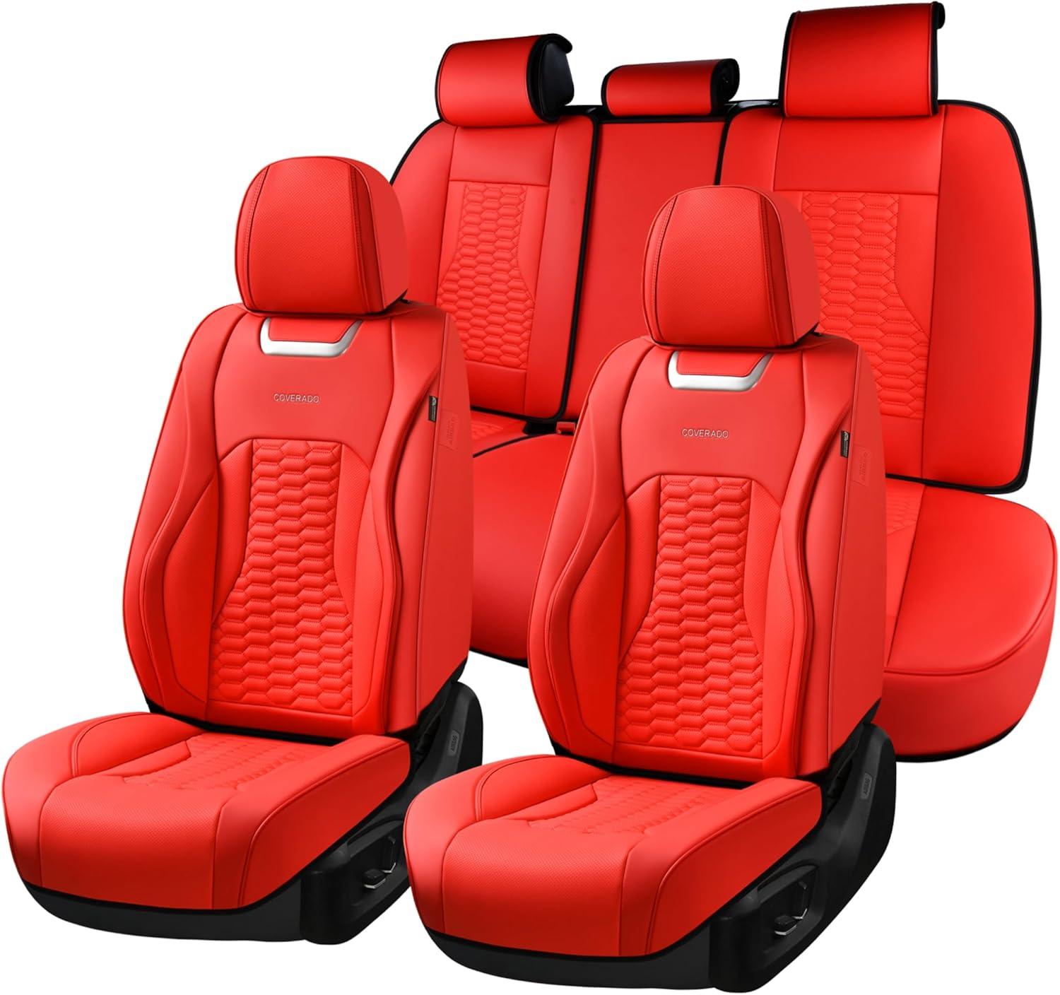 imageCoverado Car Seat Covers Front Seats Luxury Leather Seat Covers for Cars Automotive Car Seat Covers Protector Universal Fit Most Sedans SUVs Pickup Trucks Interior AccessoriesGaryampampWhiteRed