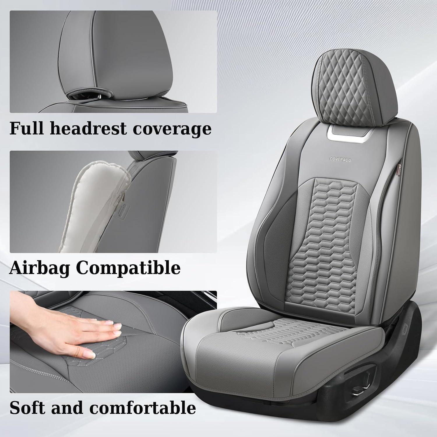 imageCoverado Car Seat Covers Front Seats Luxury Leather Seat Covers for Cars Automotive Car Seat Covers Protector Universal Fit Most Sedans SUVs Pickup Trucks Interior AccessoriesGaryampampWhiteGray