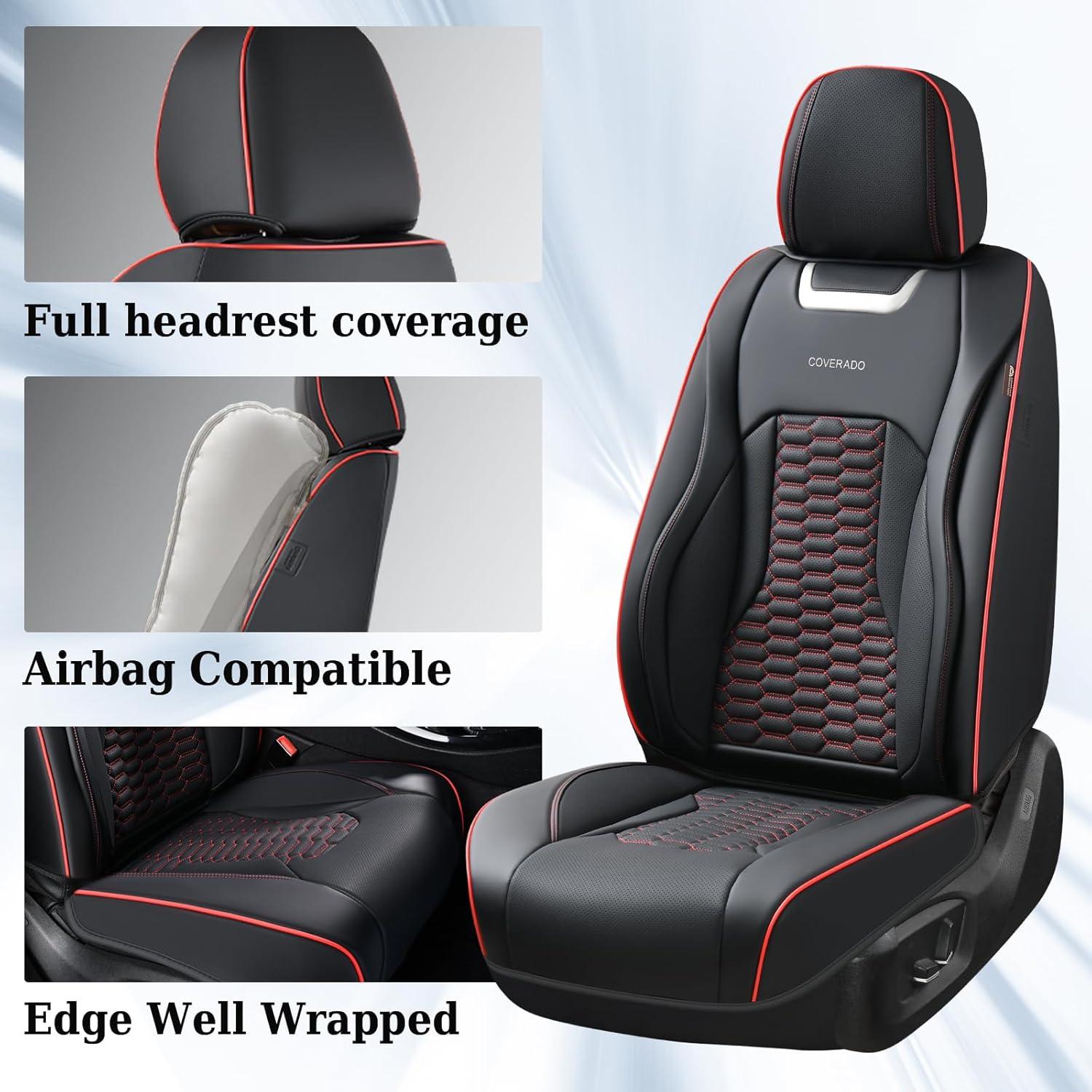 imageCoverado Car Seat Covers Front Seats Luxury Leather Seat Covers for Cars Automotive Car Seat Covers Protector Universal Fit Most Sedans SUVs Pickup Trucks Interior AccessoriesGaryampampWhiteBlackRed