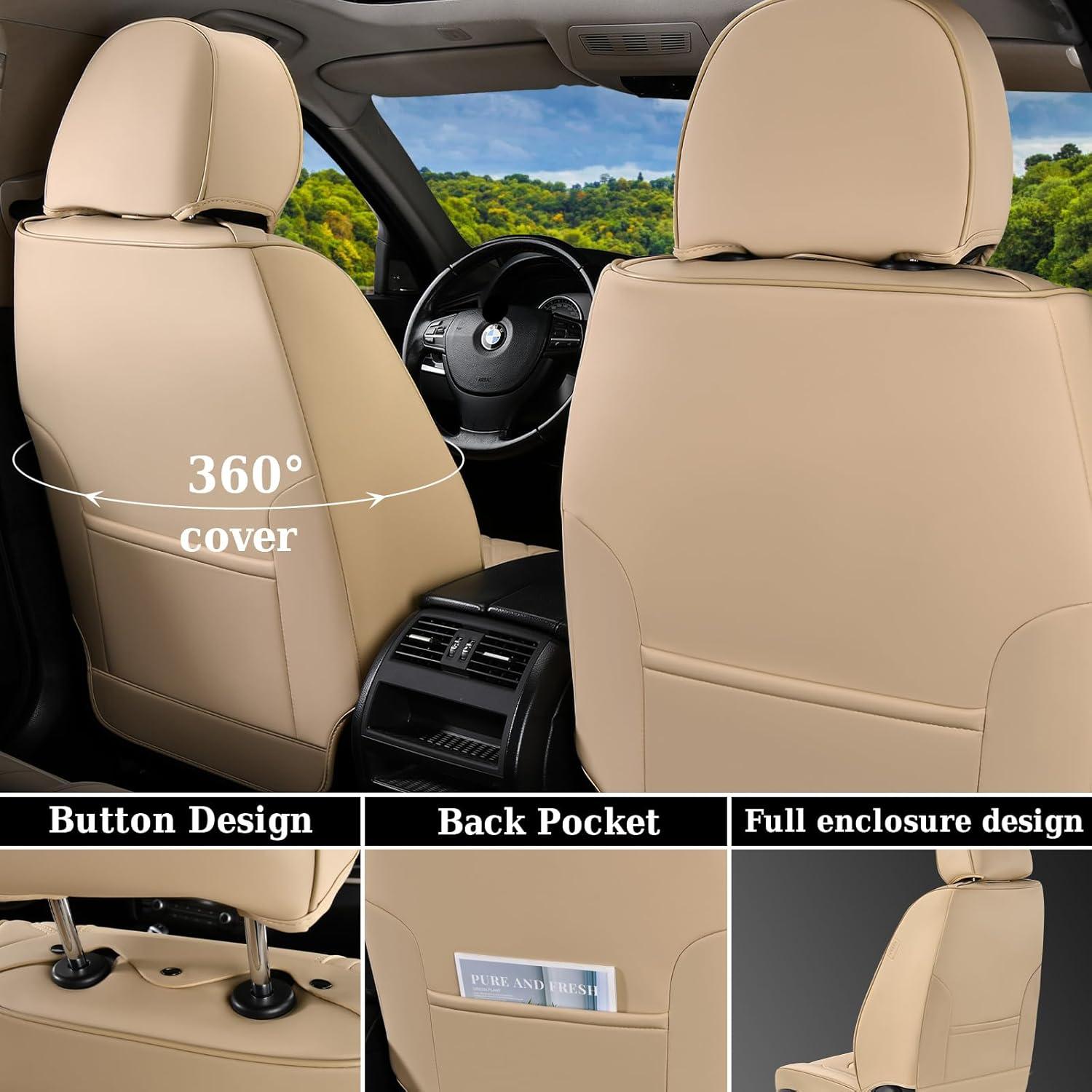 imageCoverado Car Seat Covers Front Seats Luxury Leather Seat Covers for Cars Automotive Car Seat Covers Protector Universal Fit Most Sedans SUVs Pickup Trucks Interior AccessoriesGaryampampWhiteBeige