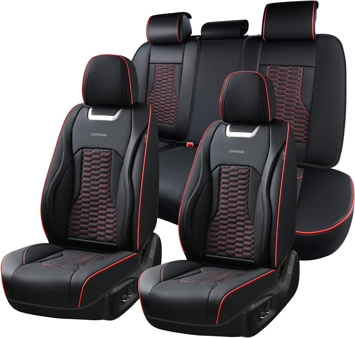 imageCoverado Car Seat Covers Front Seats Luxury Leather Seat Covers for Cars Automotive Car Seat Covers Protector Universal Fit Most Sedans SUVs Pickup Trucks Interior AccessoriesGaryampampWhiteBlackRed