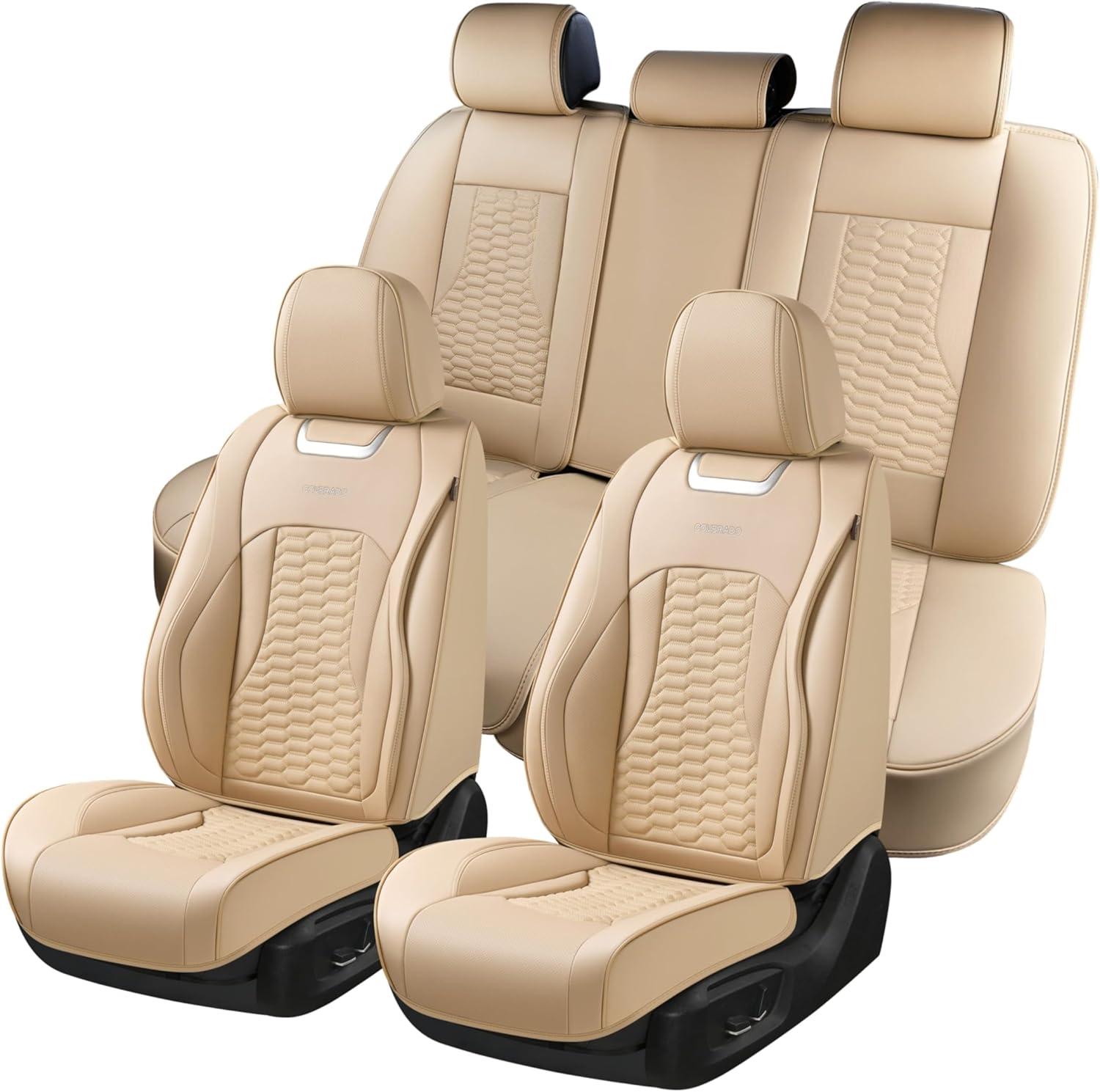 imageCoverado Car Seat Covers Front Seats Luxury Leather Seat Covers for Cars Automotive Car Seat Covers Protector Universal Fit Most Sedans SUVs Pickup Trucks Interior AccessoriesGaryampampWhiteBeige