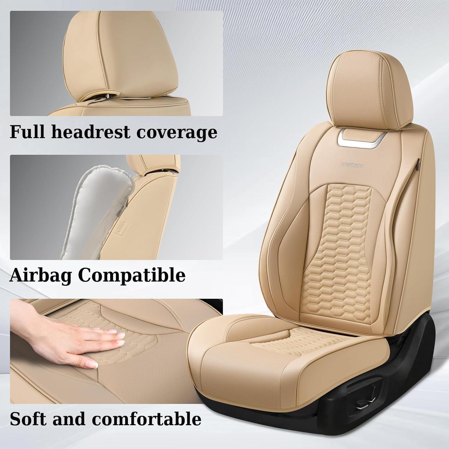 imageCoverado Car Seat Covers Front Seats Luxury Leather Seat Covers for Cars Automotive Car Seat Covers Protector Universal Fit Most Sedans SUVs Pickup Trucks Interior AccessoriesGaryampampWhiteBeige