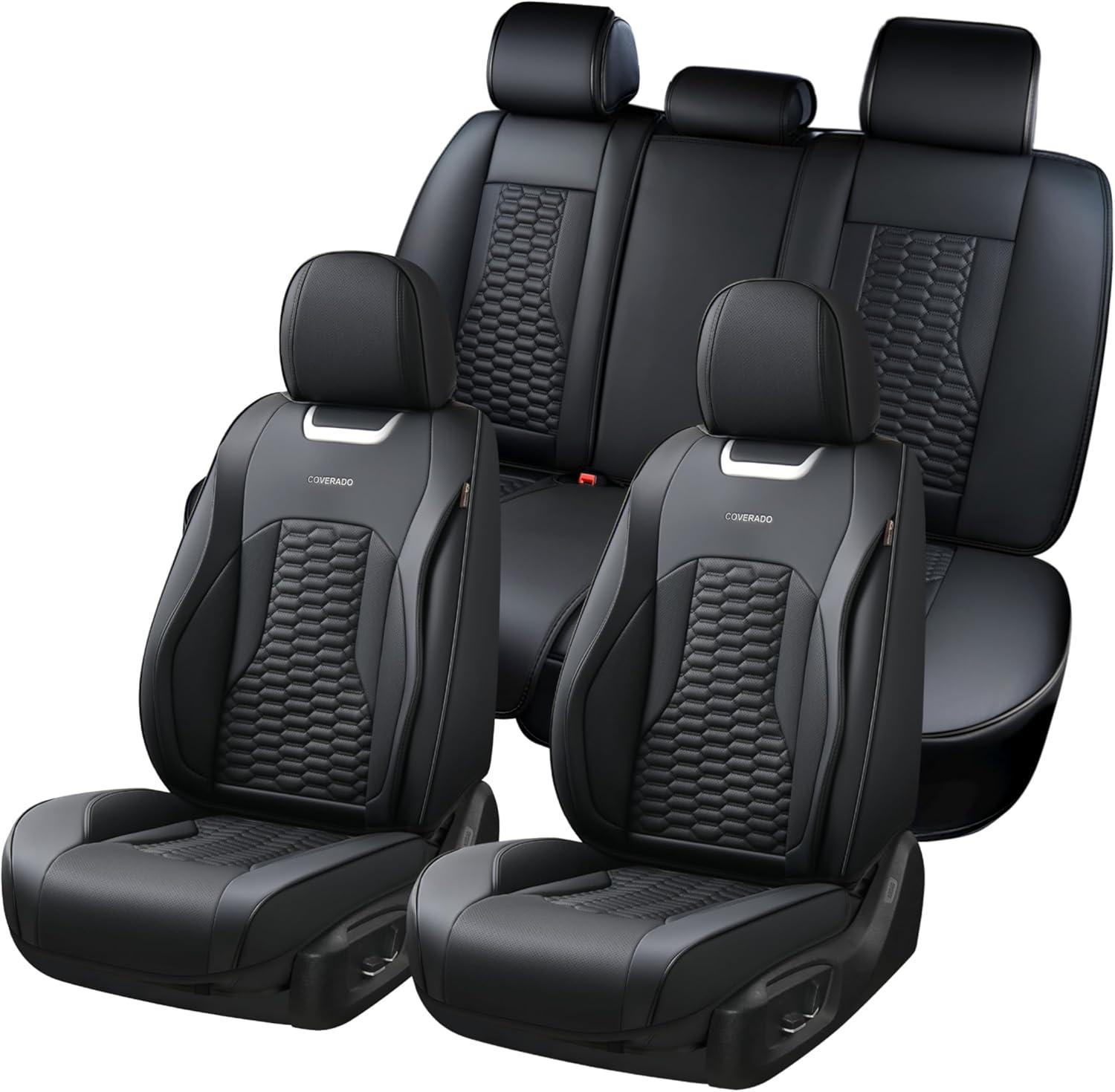 imageCoverado Car Seat Covers Front Seats Luxury Leather Seat Covers for Cars Automotive Car Seat Covers Protector Universal Fit Most Sedans SUVs Pickup Trucks Interior AccessoriesGaryampampWhiteBlack