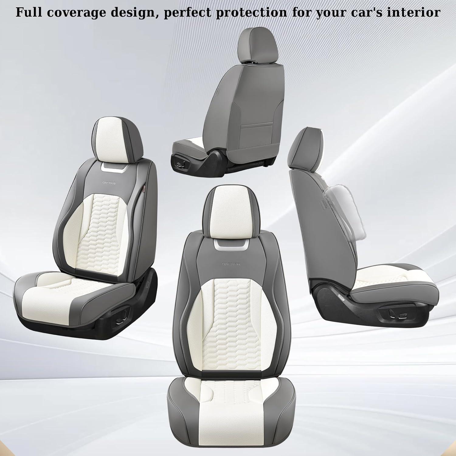 imageCoverado Car Seat Covers Front Seats Luxury Leather Seat Covers for Cars Automotive Car Seat Covers Protector Universal Fit Most Sedans SUVs Pickup Trucks Interior AccessoriesGaryampampWhiteWhiteGray