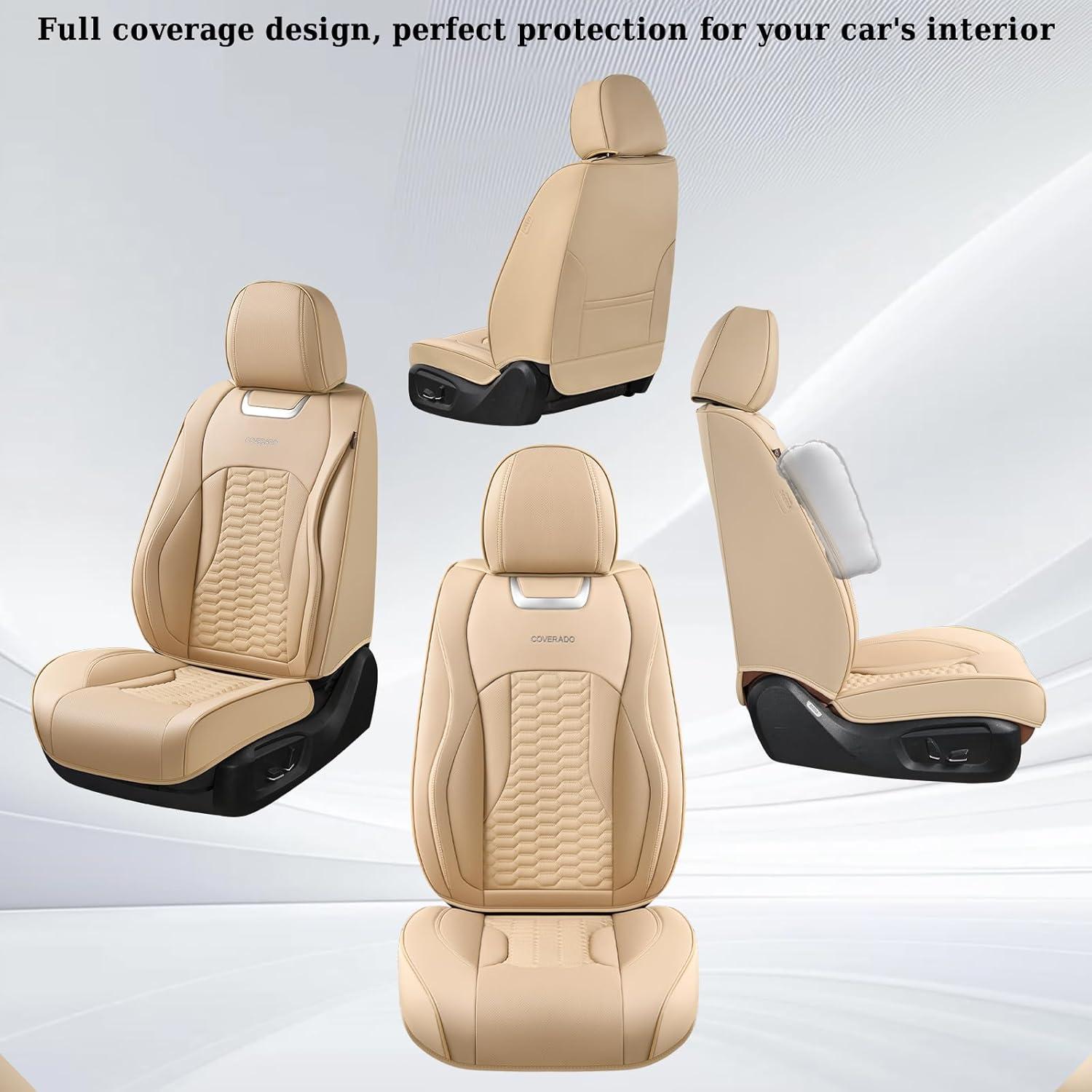 imageCoverado Car Seat Covers Front Seats Luxury Leather Seat Covers for Cars Automotive Car Seat Covers Protector Universal Fit Most Sedans SUVs Pickup Trucks Interior AccessoriesGaryampampWhiteBeige