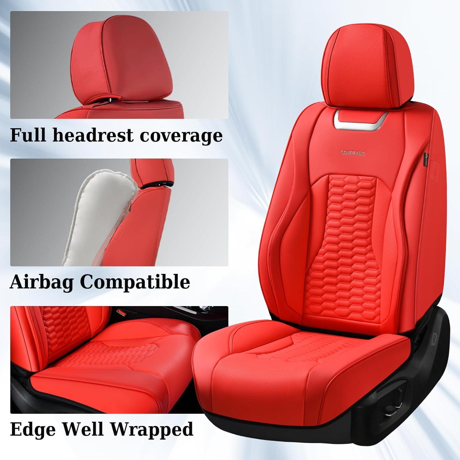 imageCoverado Car Seat Covers Front Seats Luxury Leather Seat Covers for Cars Automotive Car Seat Covers Protector Universal Fit Most Sedans SUVs Pickup Trucks Interior AccessoriesGaryampampWhiteRed