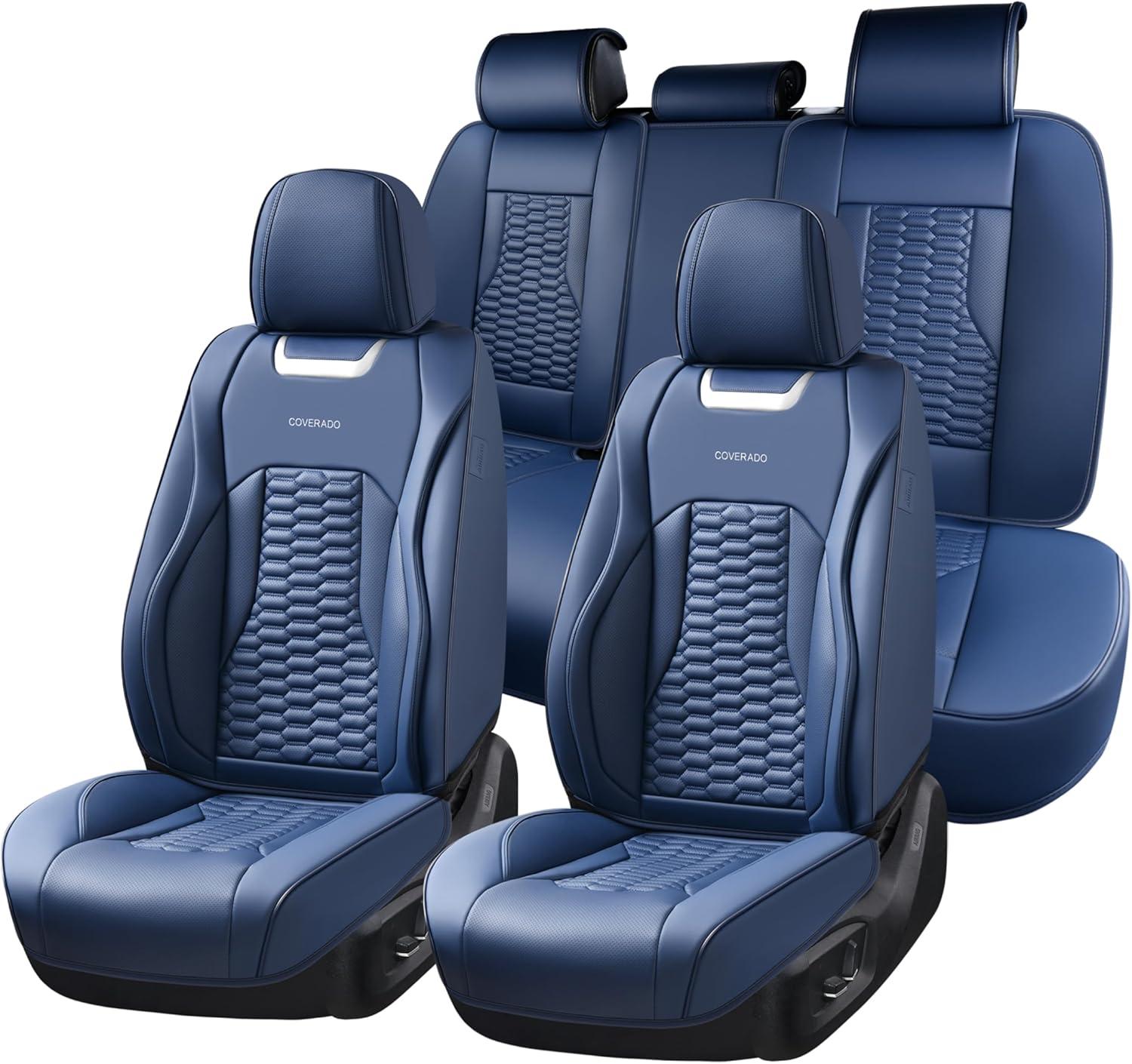 imageCoverado Car Seat Covers Front Seats Luxury Leather Seat Covers for Cars Automotive Car Seat Covers Protector Universal Fit Most Sedans SUVs Pickup Trucks Interior AccessoriesGaryampampWhiteBlue