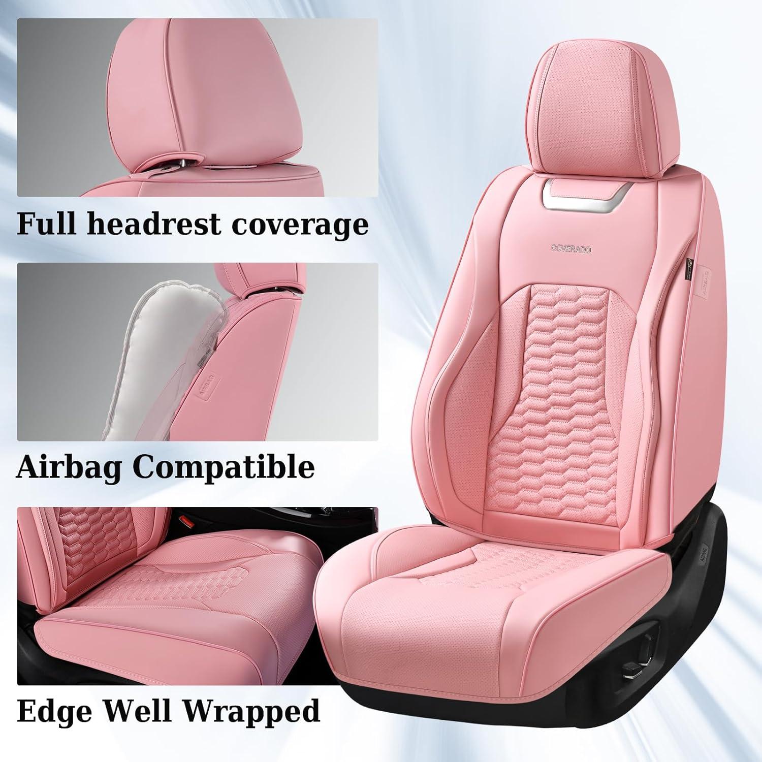imageCoverado Car Seat Covers Front Seats Luxury Leather Seat Covers for Cars Automotive Car Seat Covers Protector Universal Fit Most Sedans SUVs Pickup Trucks Interior AccessoriesGaryampampWhitePink