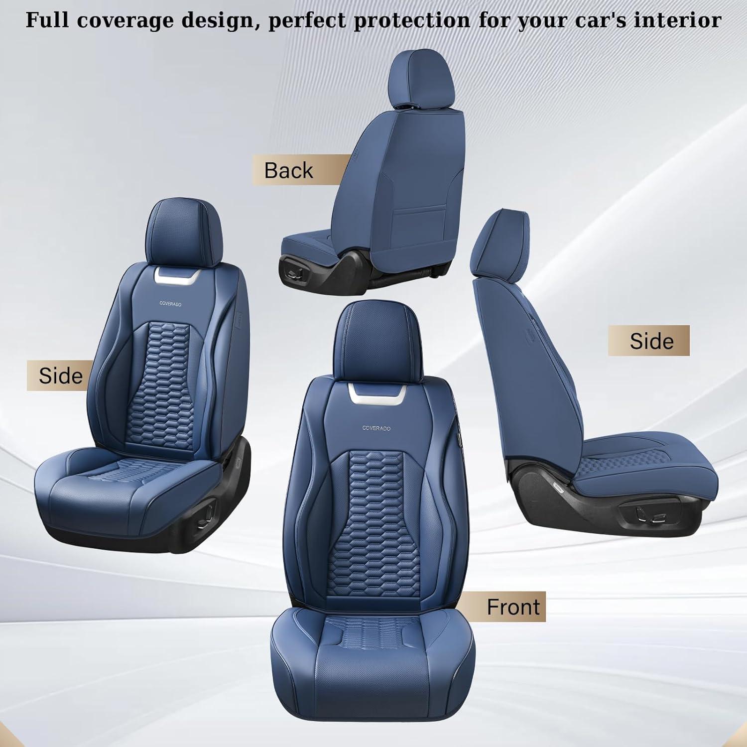 imageCoverado Car Seat Covers Front Seats Luxury Leather Seat Covers for Cars Automotive Car Seat Covers Protector Universal Fit Most Sedans SUVs Pickup Trucks Interior AccessoriesGaryampampWhiteBlue