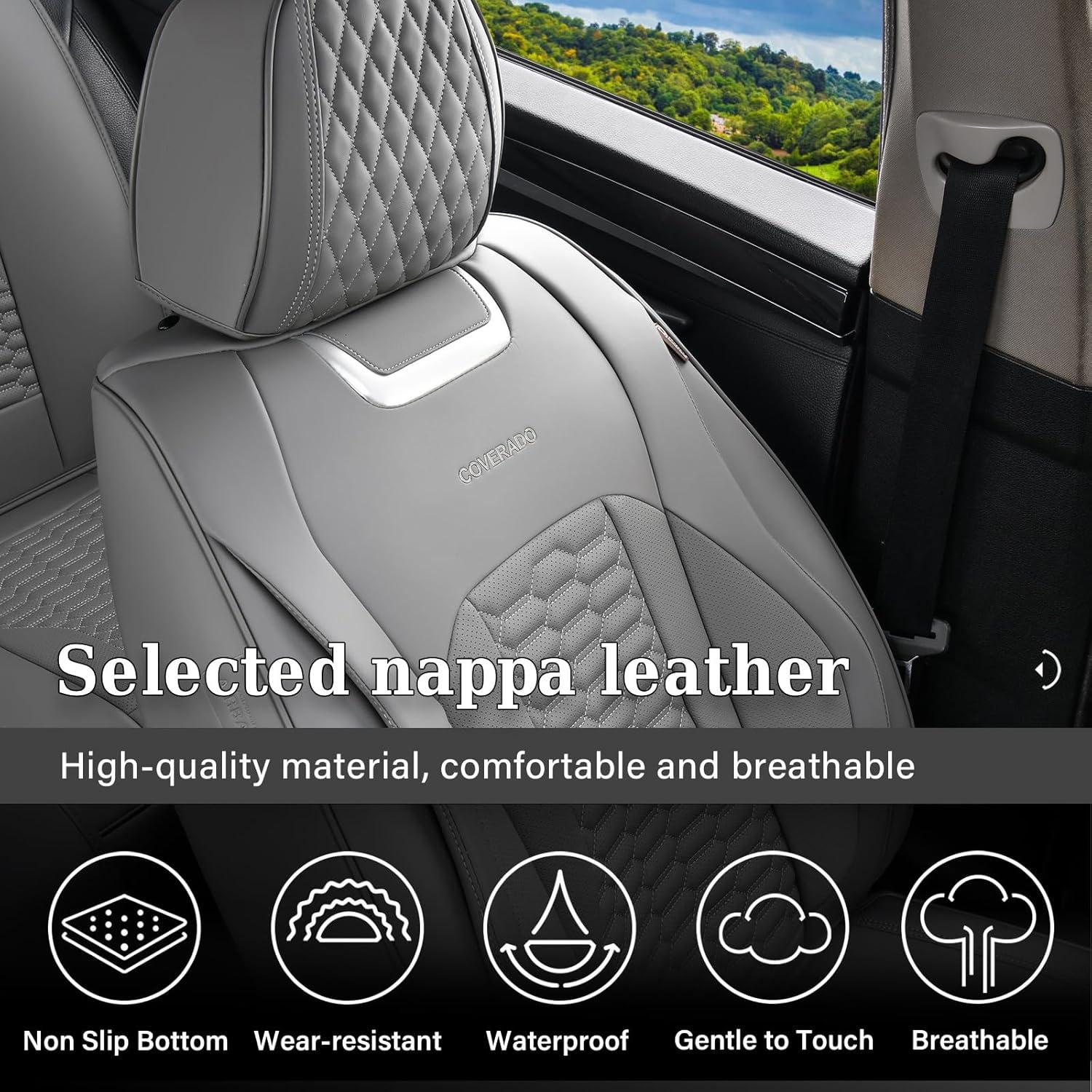 imageCoverado Car Seat Covers Front Seats Luxury Leather Seat Covers for Cars Automotive Car Seat Covers Protector Universal Fit Most Sedans SUVs Pickup Trucks Interior AccessoriesGaryampampWhiteGray