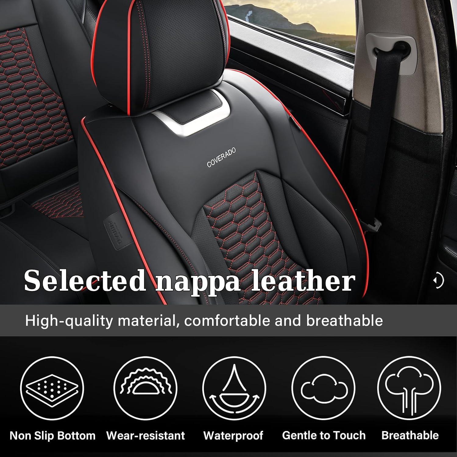 imageCoverado Car Seat Covers Front Seats Luxury Leather Seat Covers for Cars Automotive Car Seat Covers Protector Universal Fit Most Sedans SUVs Pickup Trucks Interior AccessoriesGaryampampWhiteBlackRed