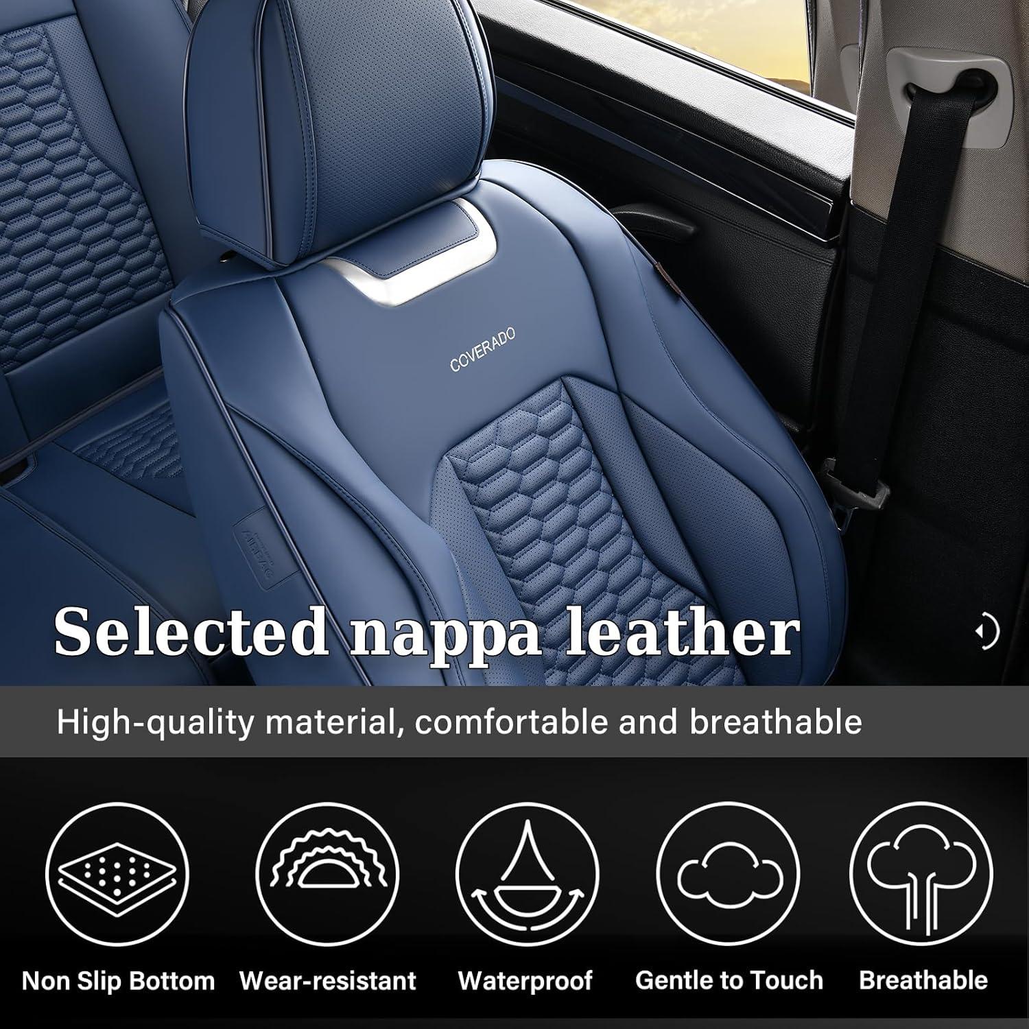 imageCoverado Car Seat Covers Front Seats Luxury Leather Seat Covers for Cars Automotive Car Seat Covers Protector Universal Fit Most Sedans SUVs Pickup Trucks Interior AccessoriesGaryampampWhiteBlue