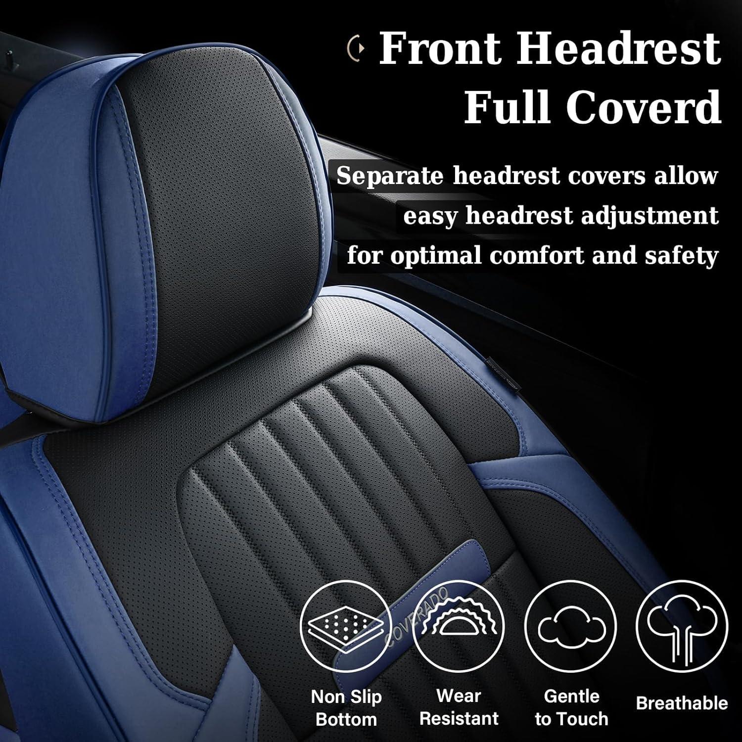 imageCoverado Car Seat Covers Full Set Automotive Seat Covers Car Seat Protector Car Seat Cushion Waterproof Leather Seat Covers for Cars Universal Fit for Most Sedans SUV Pickup TruckBlackampampRedBlueBlack