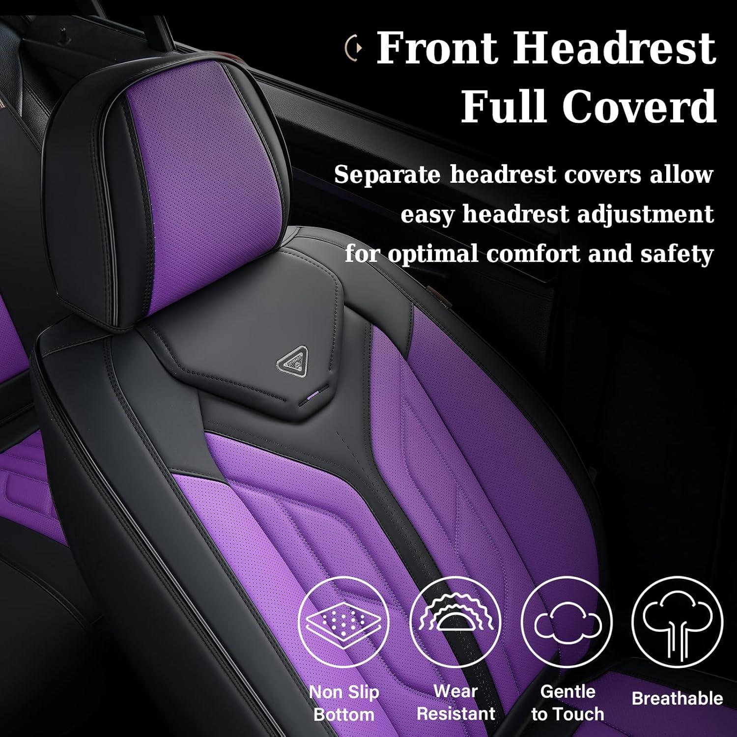 imageCoverado Car Seat Covers Full Set Automotive Seat Covers Car Seat Protector Car Seat Cushion Waterproof Leather Seat Covers for Cars Universal Fit for Most Sedans SUV Pickup TruckBlackampampRedBlackPurple