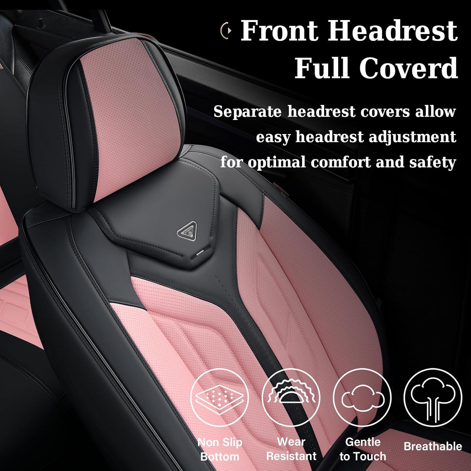 imageCoverado Car Seat Covers Full Set Automotive Seat Covers Car Seat Protector Car Seat Cushion Waterproof Leather Seat Covers for Cars Universal Fit for Most Sedans SUV Pickup TruckBlackampampRedBlackPink