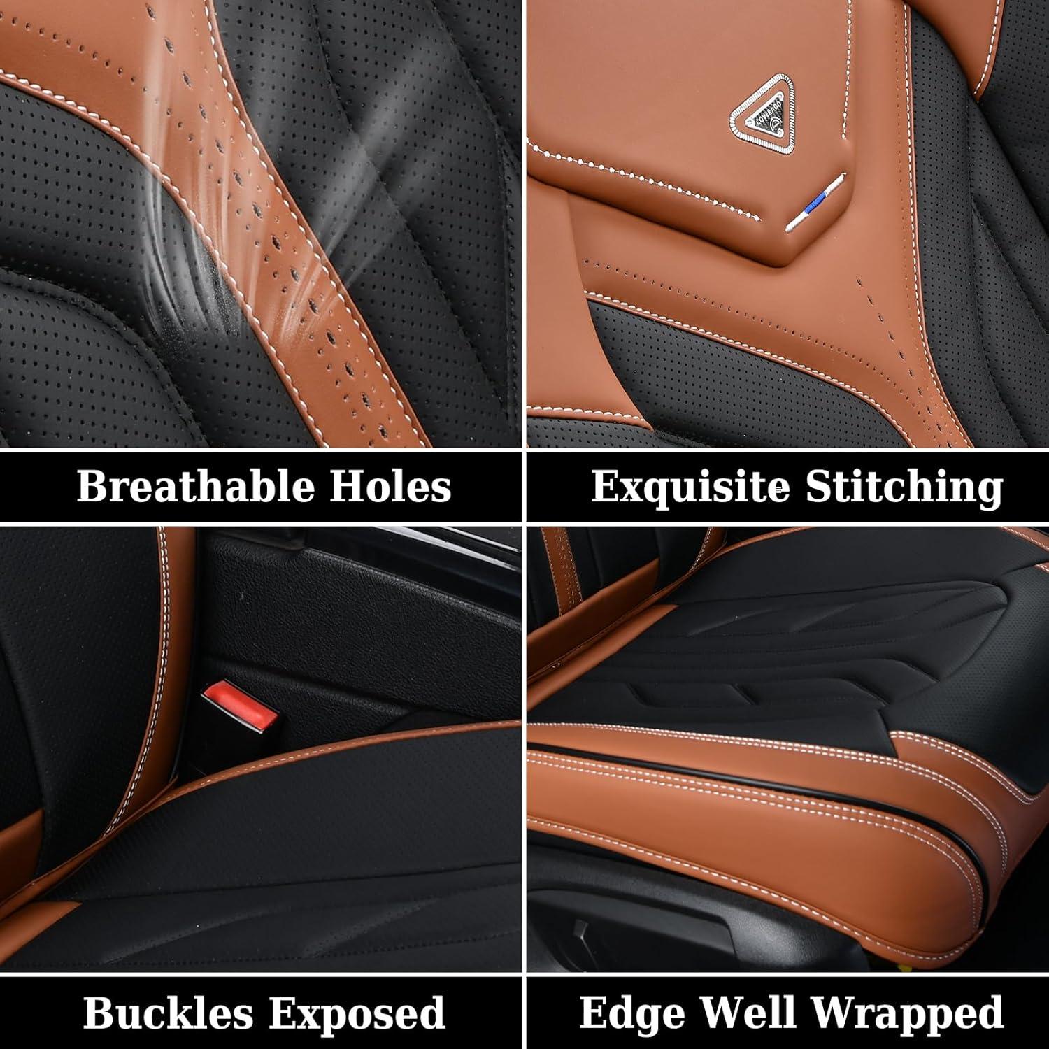 imageCoverado Car Seat Covers Full Set Automotive Seat Covers Car Seat Protector Car Seat Cushion Waterproof Leather Seat Covers for Cars Universal Fit for Most Sedans SUV Pickup TruckBlackampampRedBlackBrown