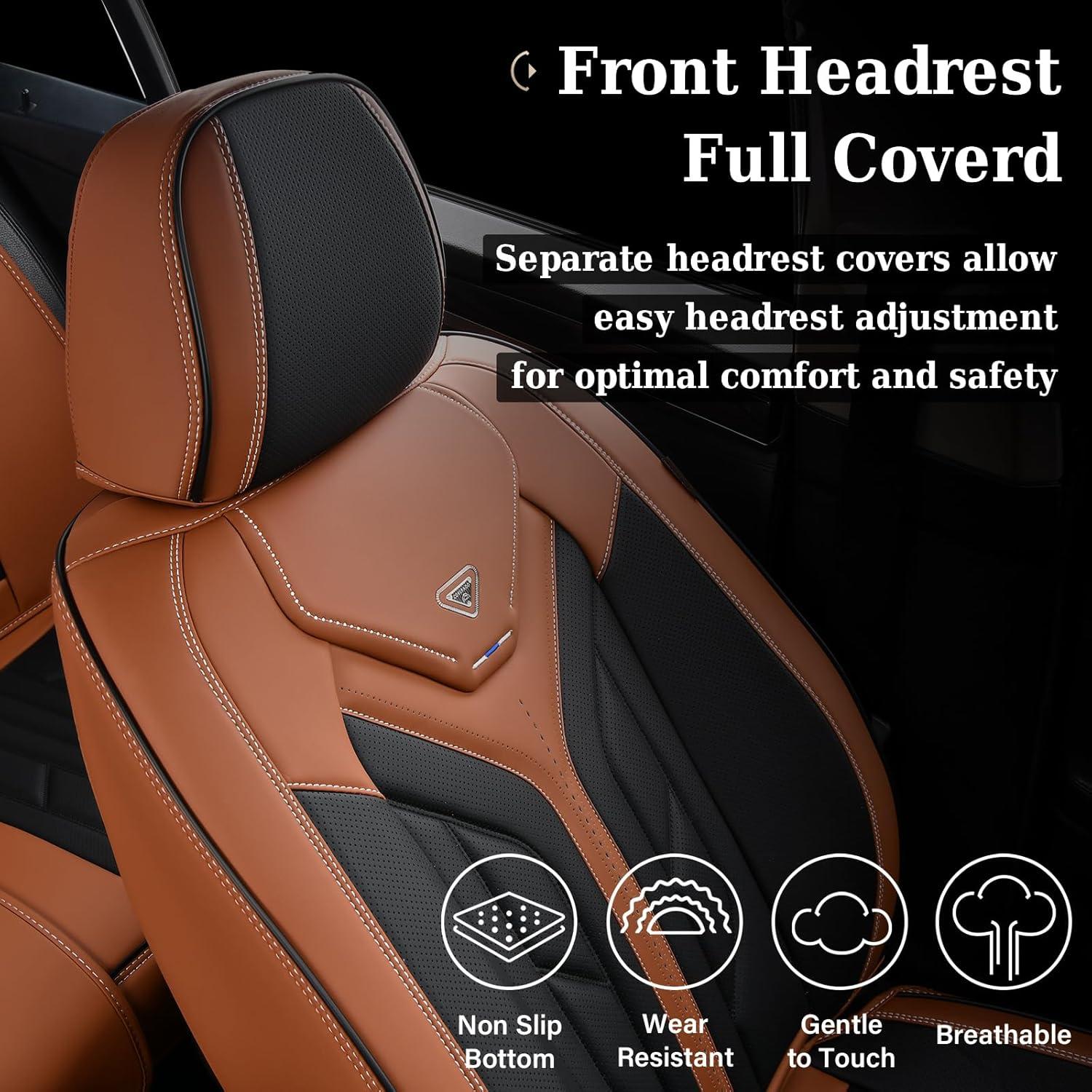 imageCoverado Car Seat Covers Full Set Automotive Seat Covers Car Seat Protector Car Seat Cushion Waterproof Leather Seat Covers for Cars Universal Fit for Most Sedans SUV Pickup TruckBlackampampRedBlackBrown