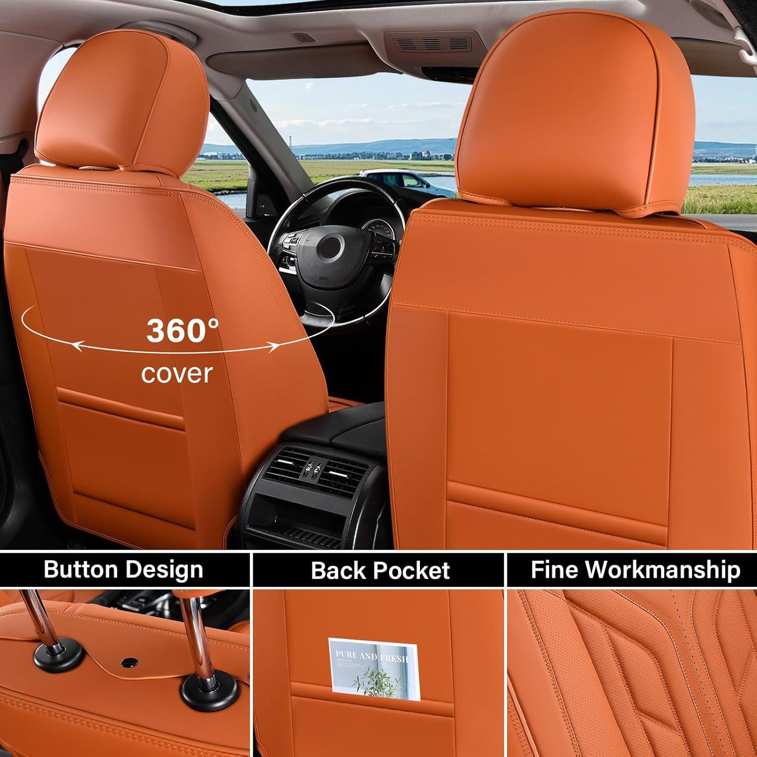 imageCoverado Car Seat Covers Full Set Automotive Seat Covers Car Seat Protector Car Seat Cushion Waterproof Leather Seat Covers for Cars Universal Fit for Most Sedans SUV Pickup TruckBlackampampRedOrange