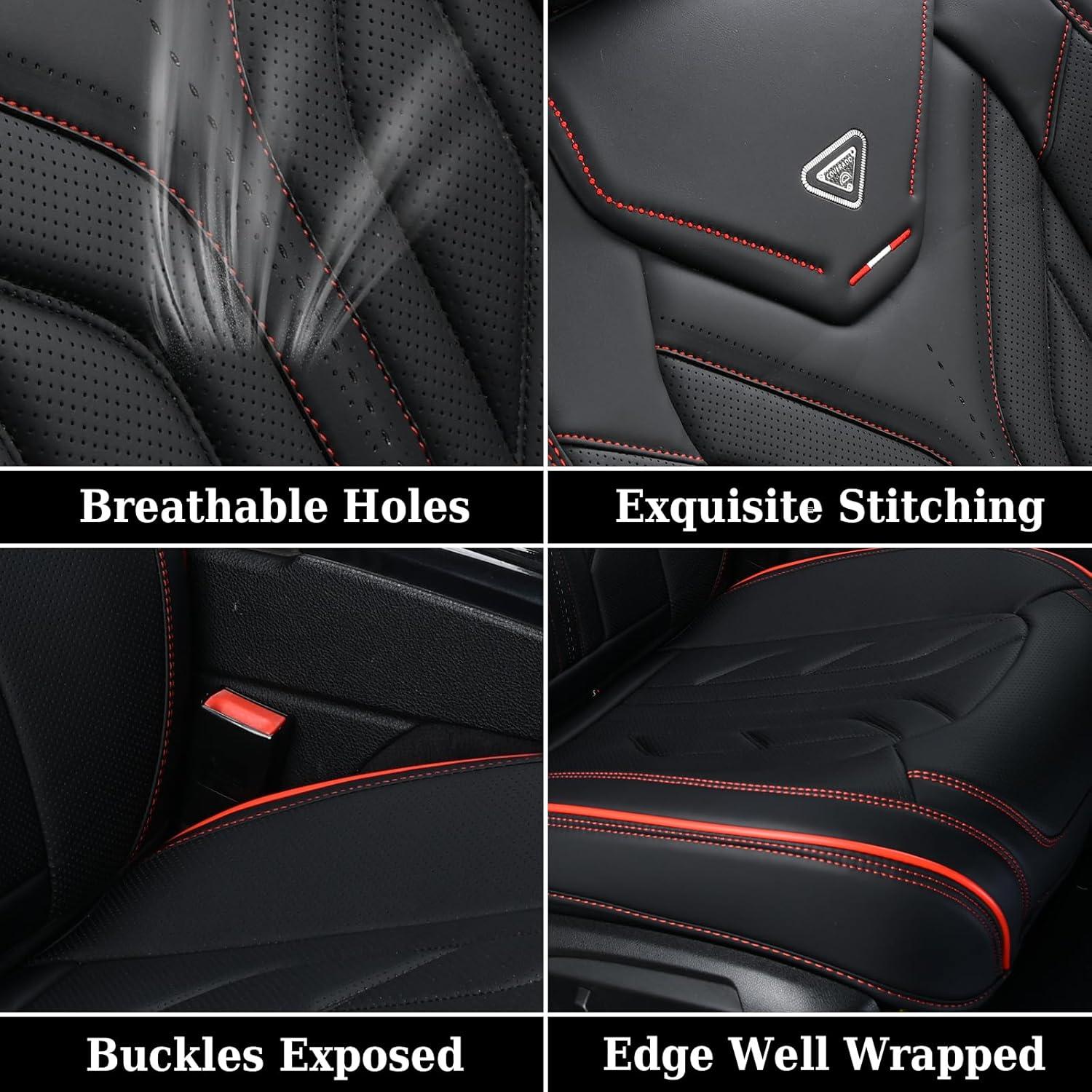imageCoverado Car Seat Covers Full Set Automotive Seat Covers Car Seat Protector Car Seat Cushion Waterproof Leather Seat Covers for Cars Universal Fit for Most Sedans SUV Pickup TruckBlackampampRedBlackRedline