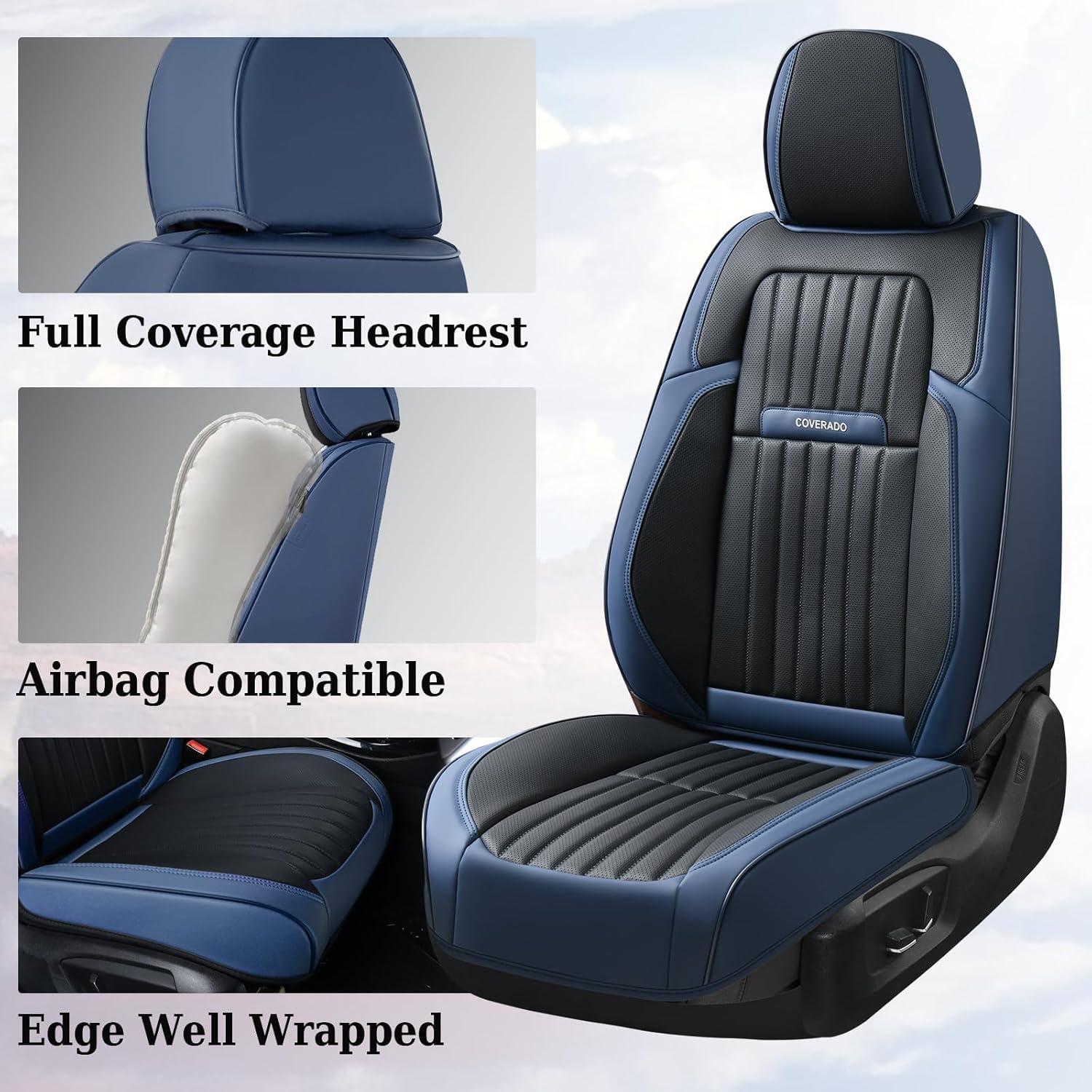 imageCoverado Car Seat Covers Full Set Automotive Seat Covers Car Seat Protector Car Seat Cushion Waterproof Leather Seat Covers for Cars Universal Fit for Most Sedans SUV Pickup TruckBlackampampRedBlueBlack