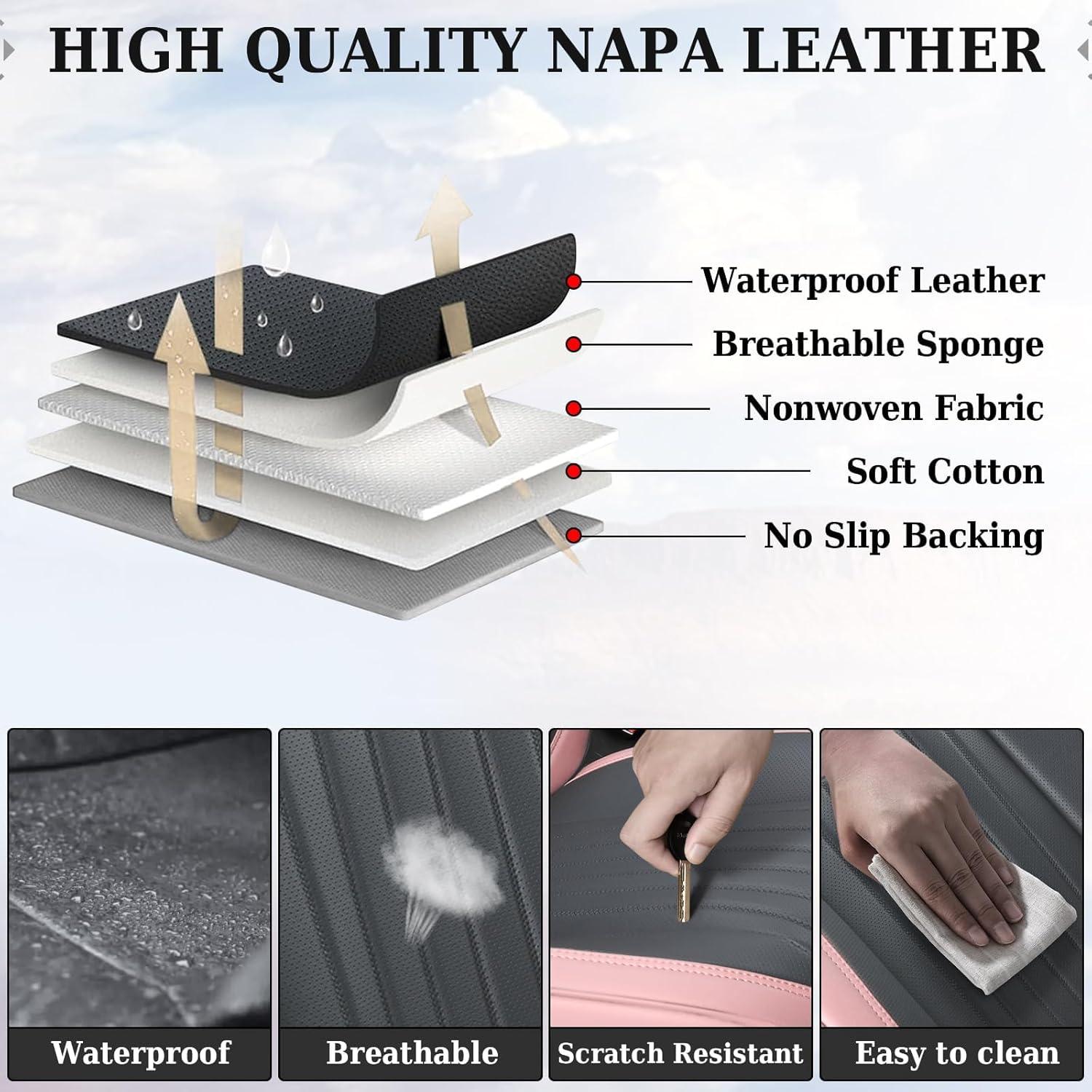 imageCoverado Car Seat Covers Full Set Automotive Seat Covers Car Seat Protector Car Seat Cushion Waterproof Leather Seat Covers for Cars Universal Fit for Most Sedans SUV Pickup TruckBlackampampRedPinkGrey