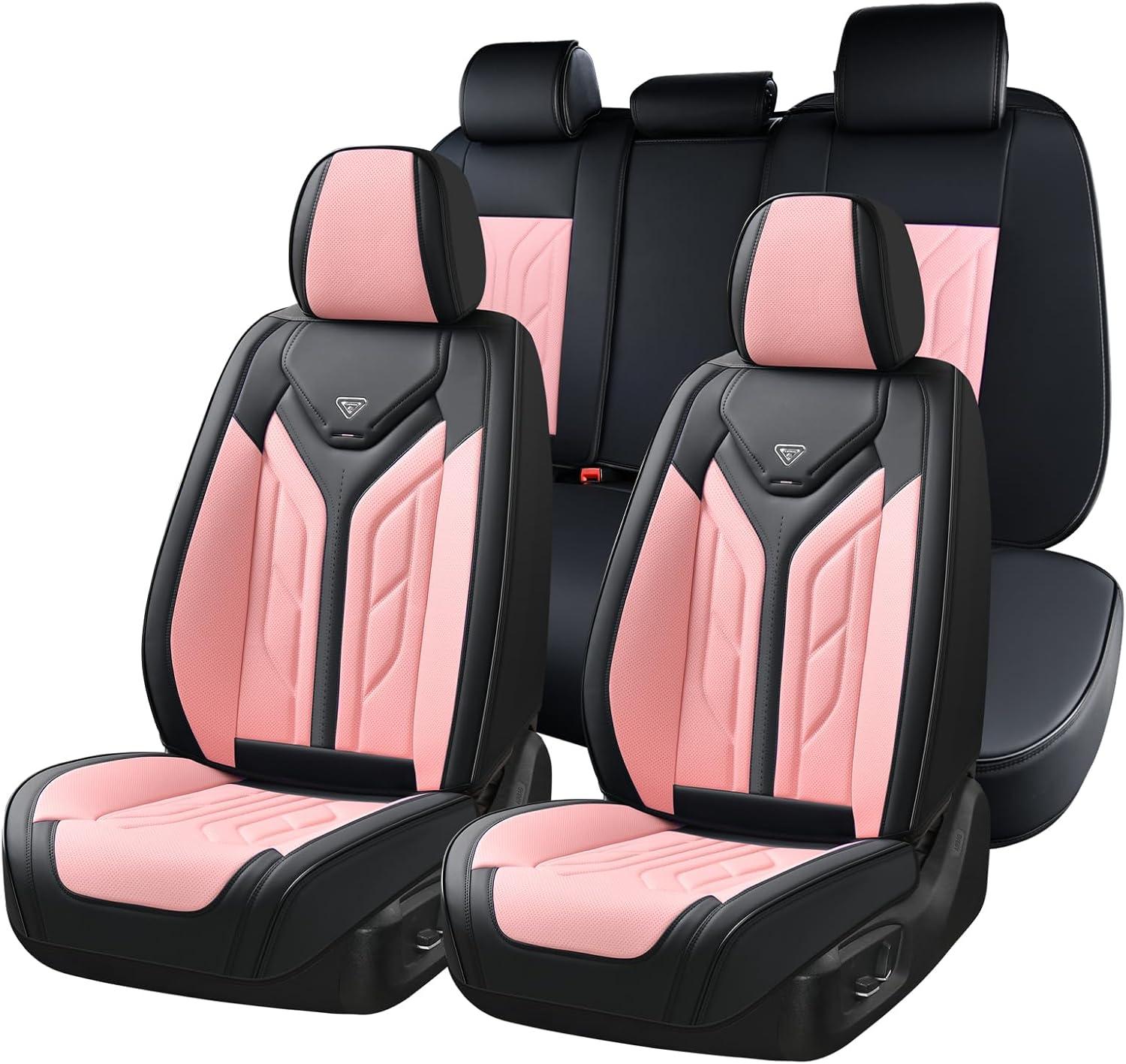 imageCoverado Car Seat Covers Full Set Automotive Seat Covers Car Seat Protector Car Seat Cushion Waterproof Leather Seat Covers for Cars Universal Fit for Most Sedans SUV Pickup TruckBlackampampRedBlackPink