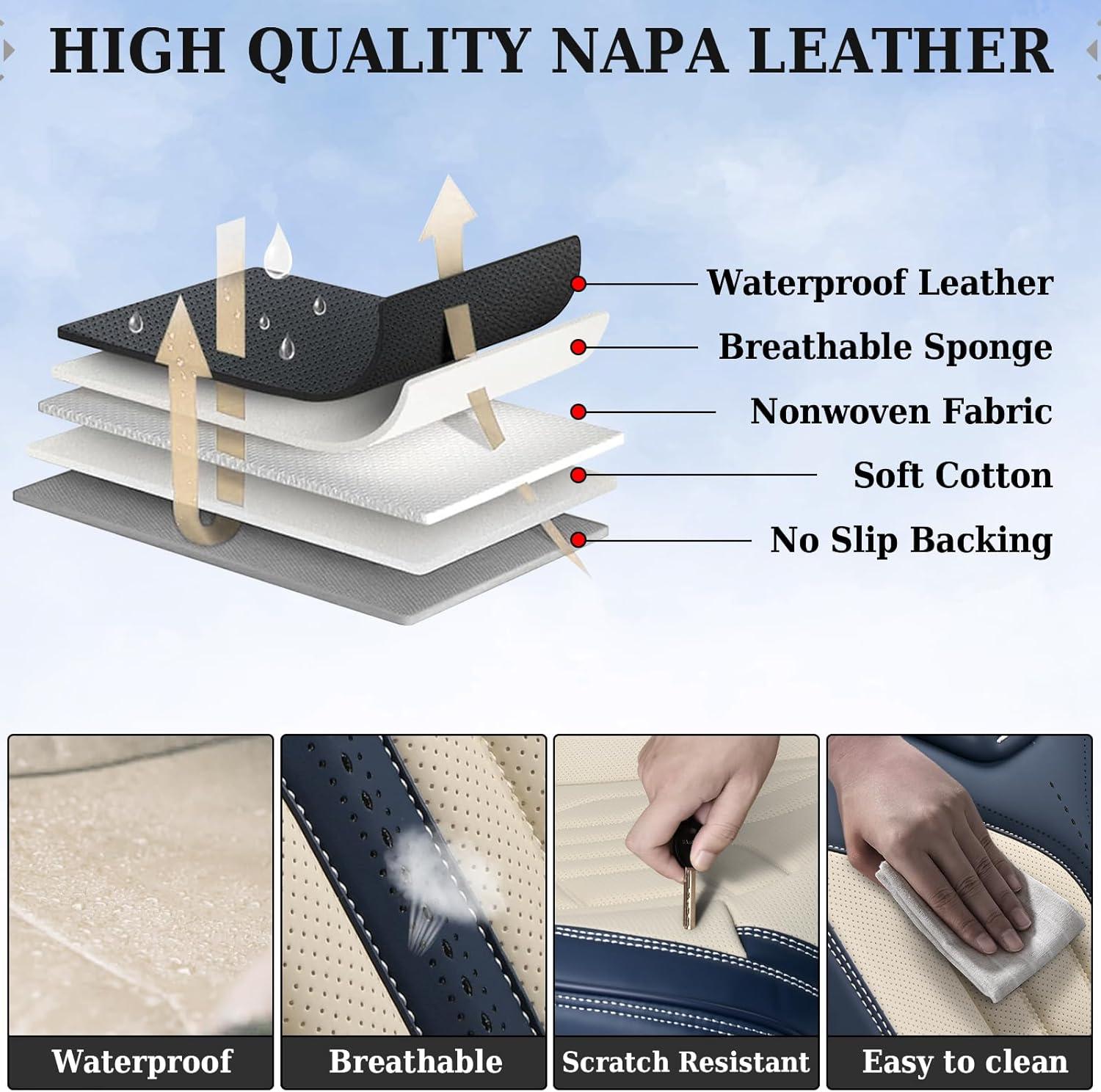 imageCoverado Car Seat Covers Full Set Automotive Seat Covers Car Seat Protector Car Seat Cushion Waterproof Leather Seat Covers for Cars Universal Fit for Most Sedans SUV Pickup TruckBlackampampRedBlueBeige