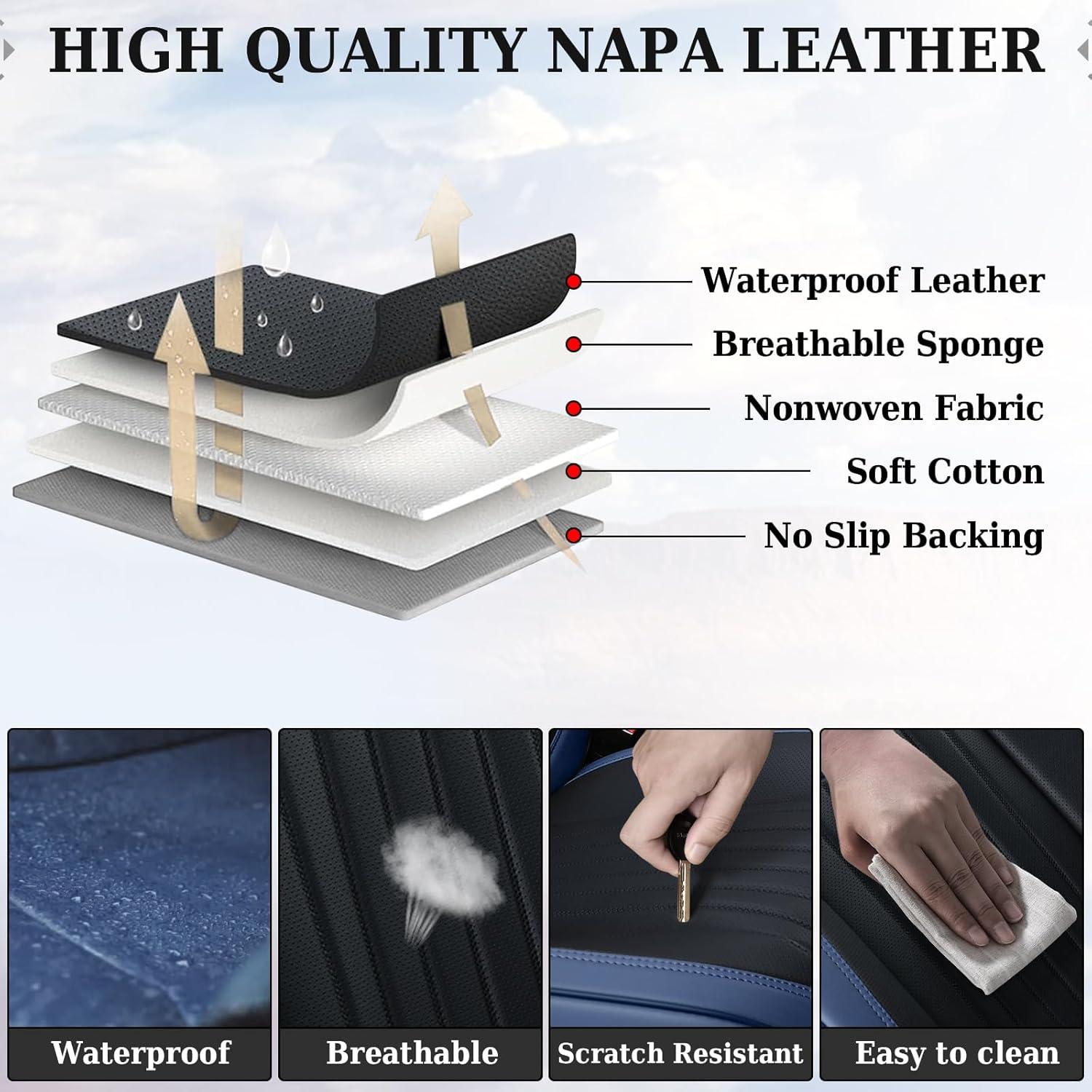 imageCoverado Car Seat Covers Full Set Automotive Seat Covers Car Seat Protector Car Seat Cushion Waterproof Leather Seat Covers for Cars Universal Fit for Most Sedans SUV Pickup TruckBlackampampRedBlueBlack