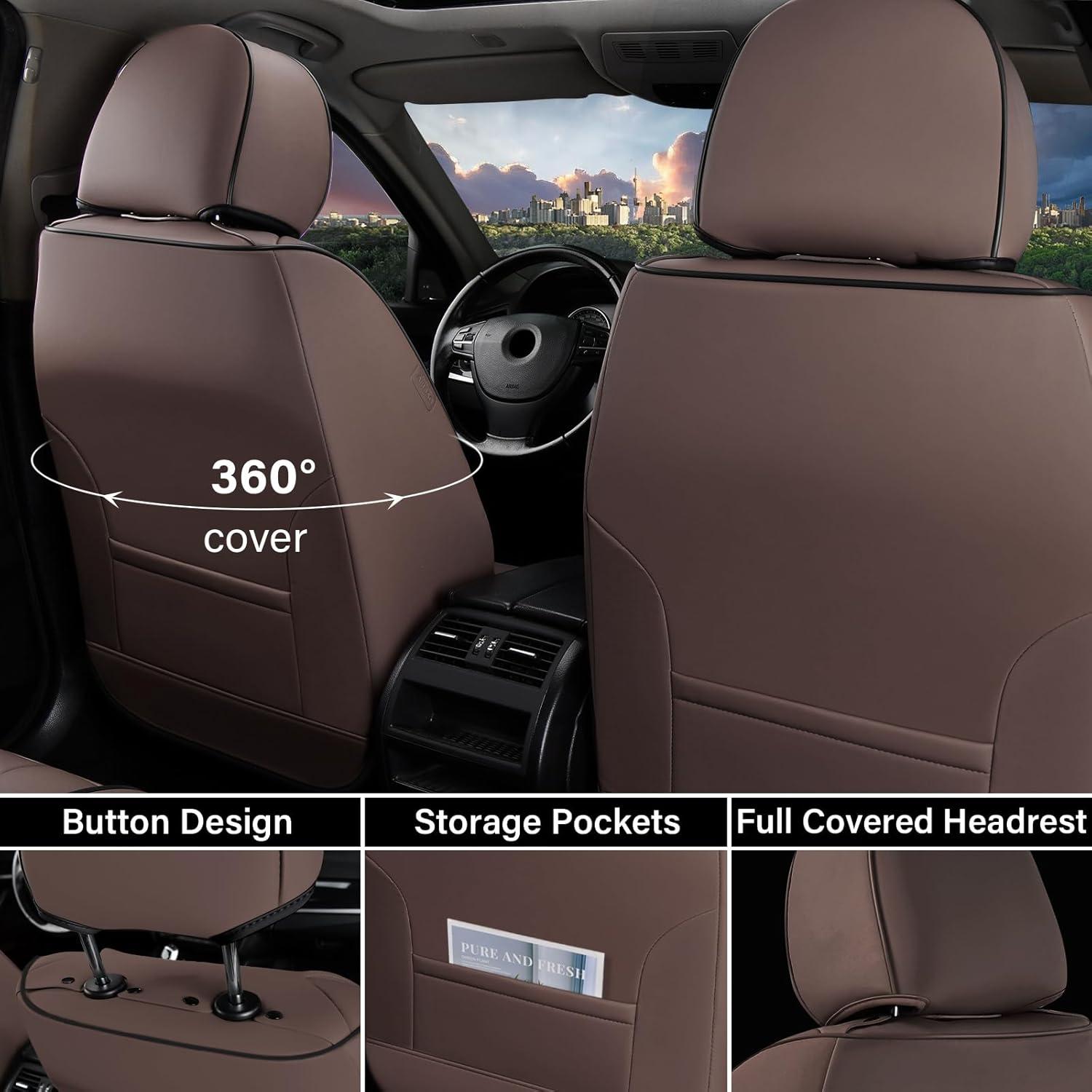 imageCoverado Car Seat Covers Full Set Automotive Seat Covers Car Seat Protector Car Seat Cushion Waterproof Leather Seat Covers for Cars Universal Fit for Most Sedans SUV Pickup TruckBlackampampRedCoffee