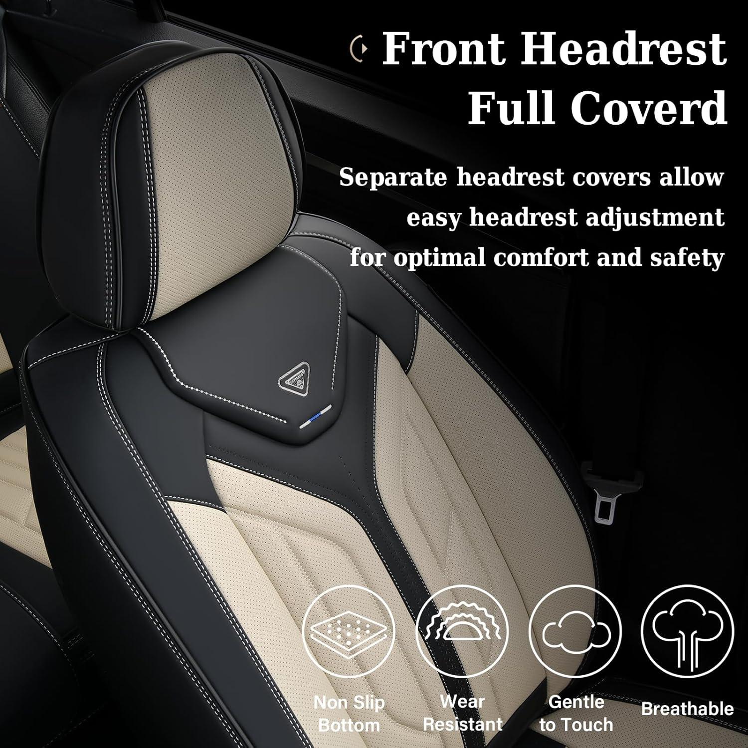 imageCoverado Car Seat Covers Full Set Automotive Seat Covers Car Seat Protector Car Seat Cushion Waterproof Leather Seat Covers for Cars Universal Fit for Most Sedans SUV Pickup TruckBlackampampRedBlackBeige