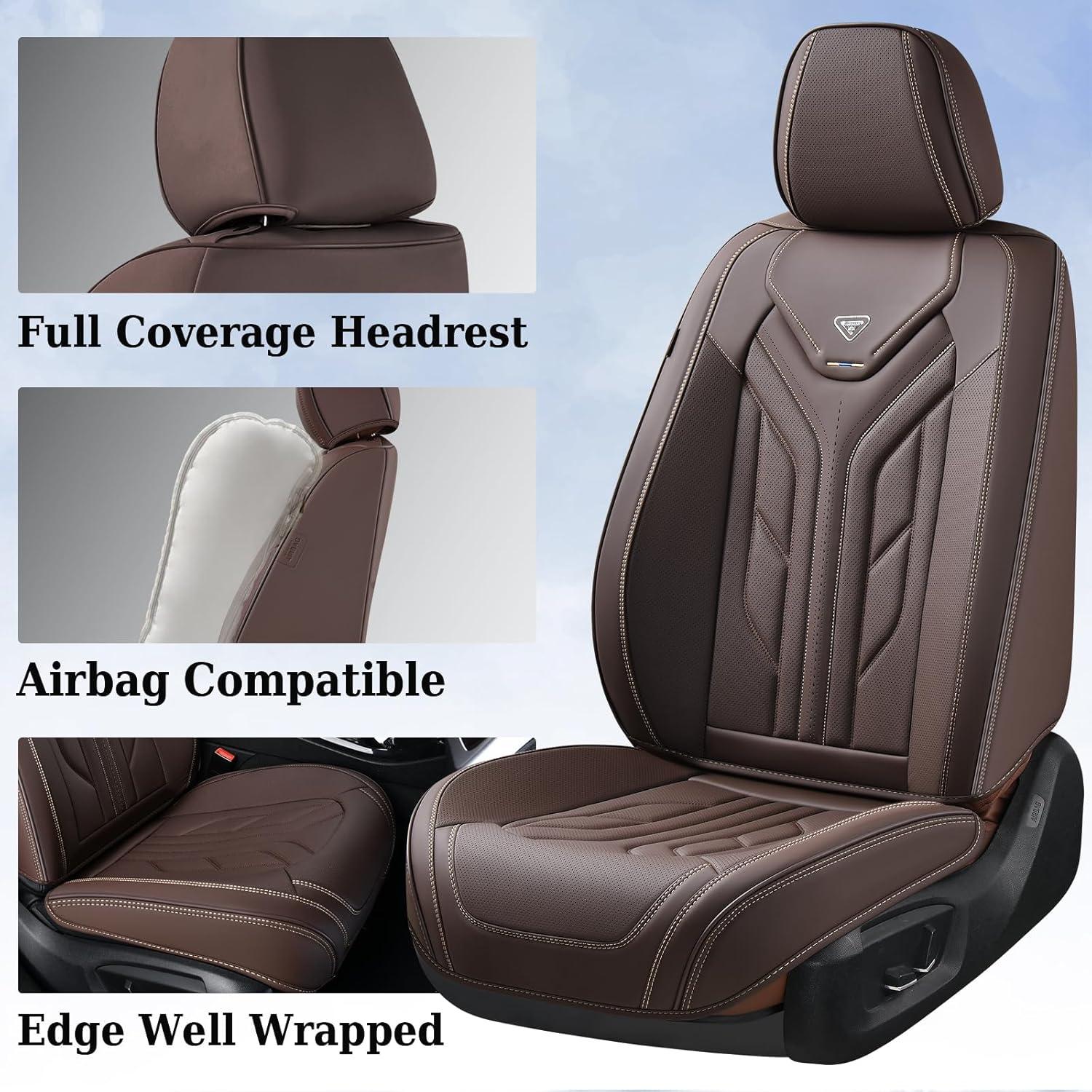 imageCoverado Car Seat Covers Full Set Automotive Seat Covers Car Seat Protector Car Seat Cushion Waterproof Leather Seat Covers for Cars Universal Fit for Most Sedans SUV Pickup TruckBlackampampRedCoffee