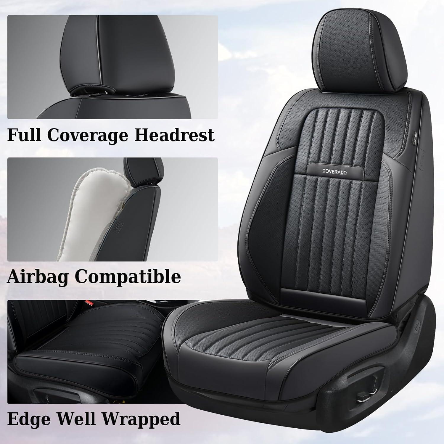 imageCoverado Car Seat Covers Full Set Automotive Seat Covers Car Seat Protector Car Seat Cushion Waterproof Leather Seat Covers for Cars Universal Fit for Most Sedans SUV Pickup TruckBlackampampRedblack