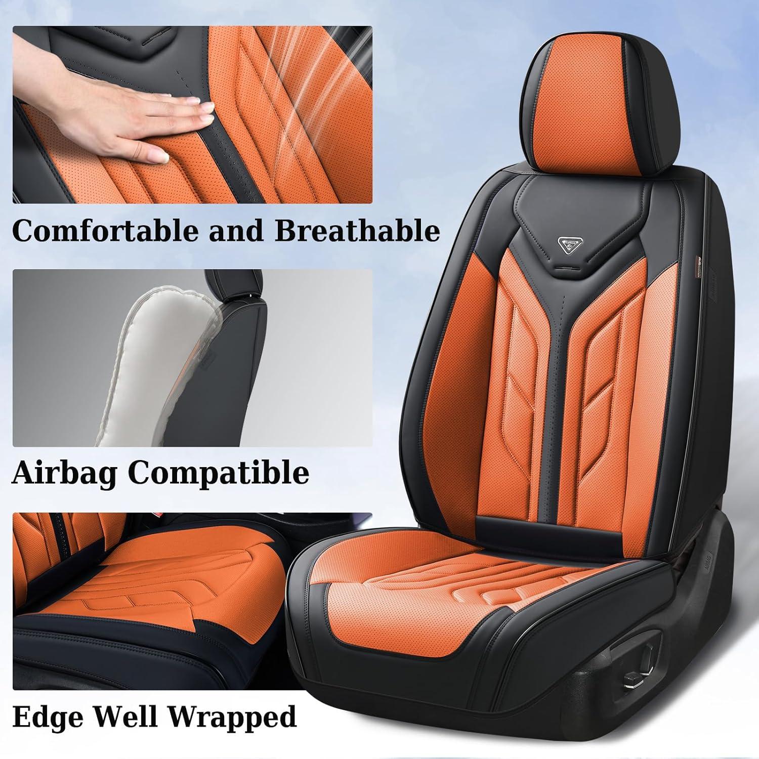 imageCoverado Car Seat Covers Full Set Automotive Seat Covers Car Seat Protector Car Seat Cushion Waterproof Leather Seat Covers for Cars Universal Fit for Most Sedans SUV Pickup TruckBlackampampRedBlackOrange