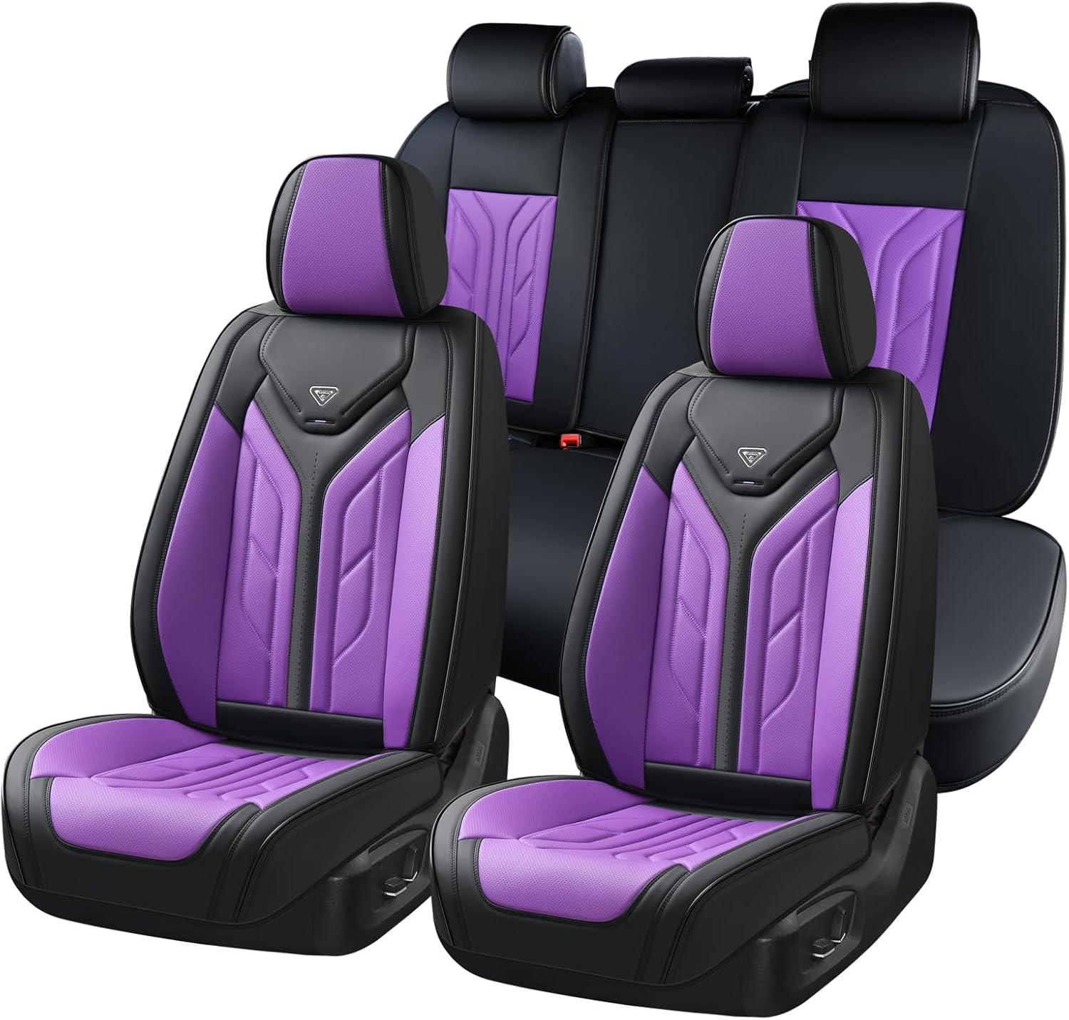 imageCoverado Car Seat Covers Full Set Automotive Seat Covers Car Seat Protector Car Seat Cushion Waterproof Leather Seat Covers for Cars Universal Fit for Most Sedans SUV Pickup TruckBlackampampRedBlackPurple