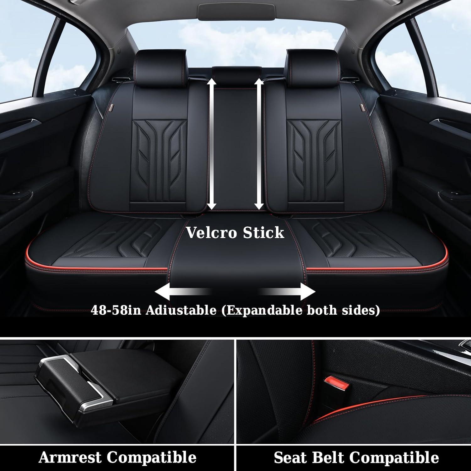 imageCoverado Car Seat Covers Full Set Automotive Seat Covers Car Seat Protector Car Seat Cushion Waterproof Leather Seat Covers for Cars Universal Fit for Most Sedans SUV Pickup TruckBlackampampRedBlackRedline