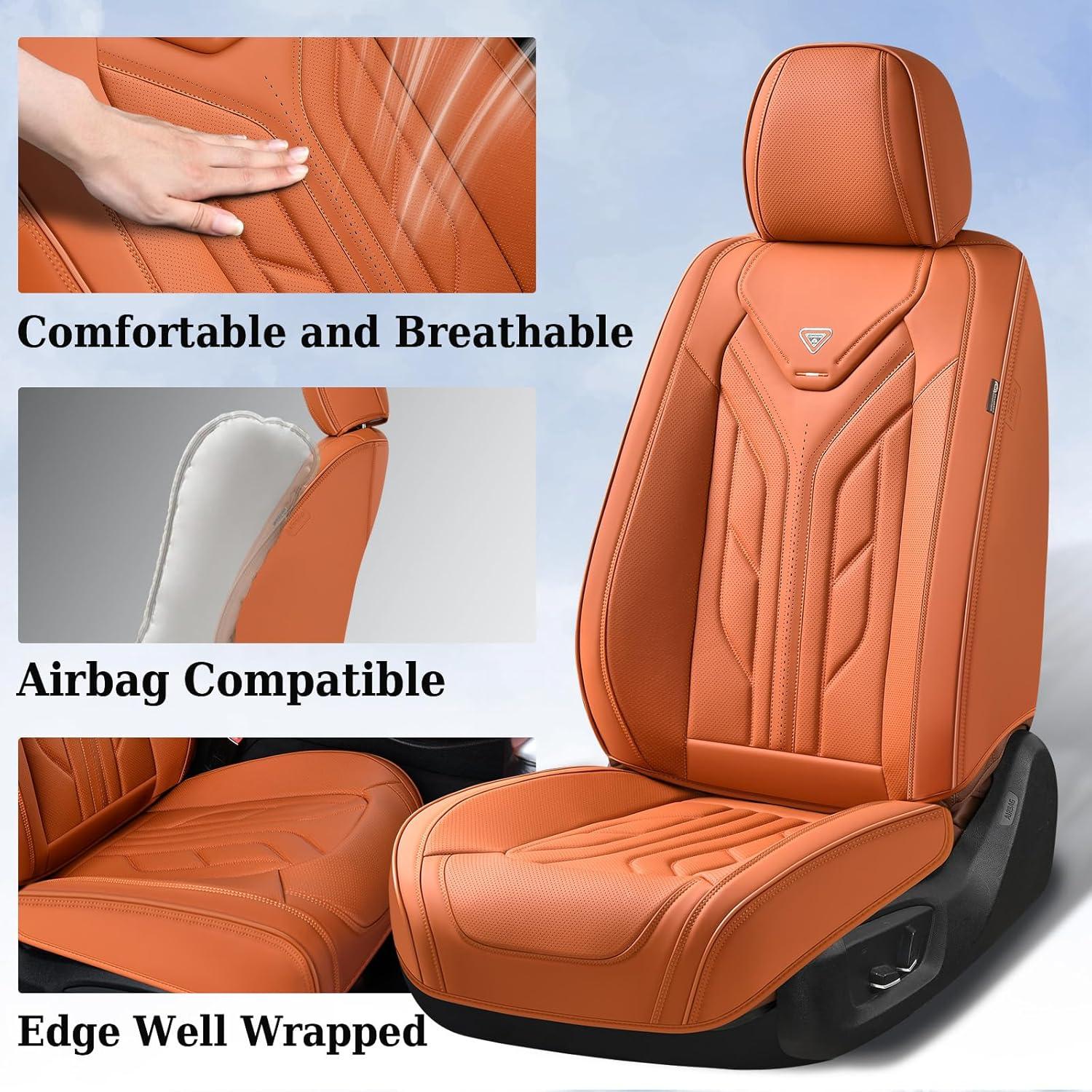 imageCoverado Car Seat Covers Full Set Automotive Seat Covers Car Seat Protector Car Seat Cushion Waterproof Leather Seat Covers for Cars Universal Fit for Most Sedans SUV Pickup TruckBlackampampRedOrange