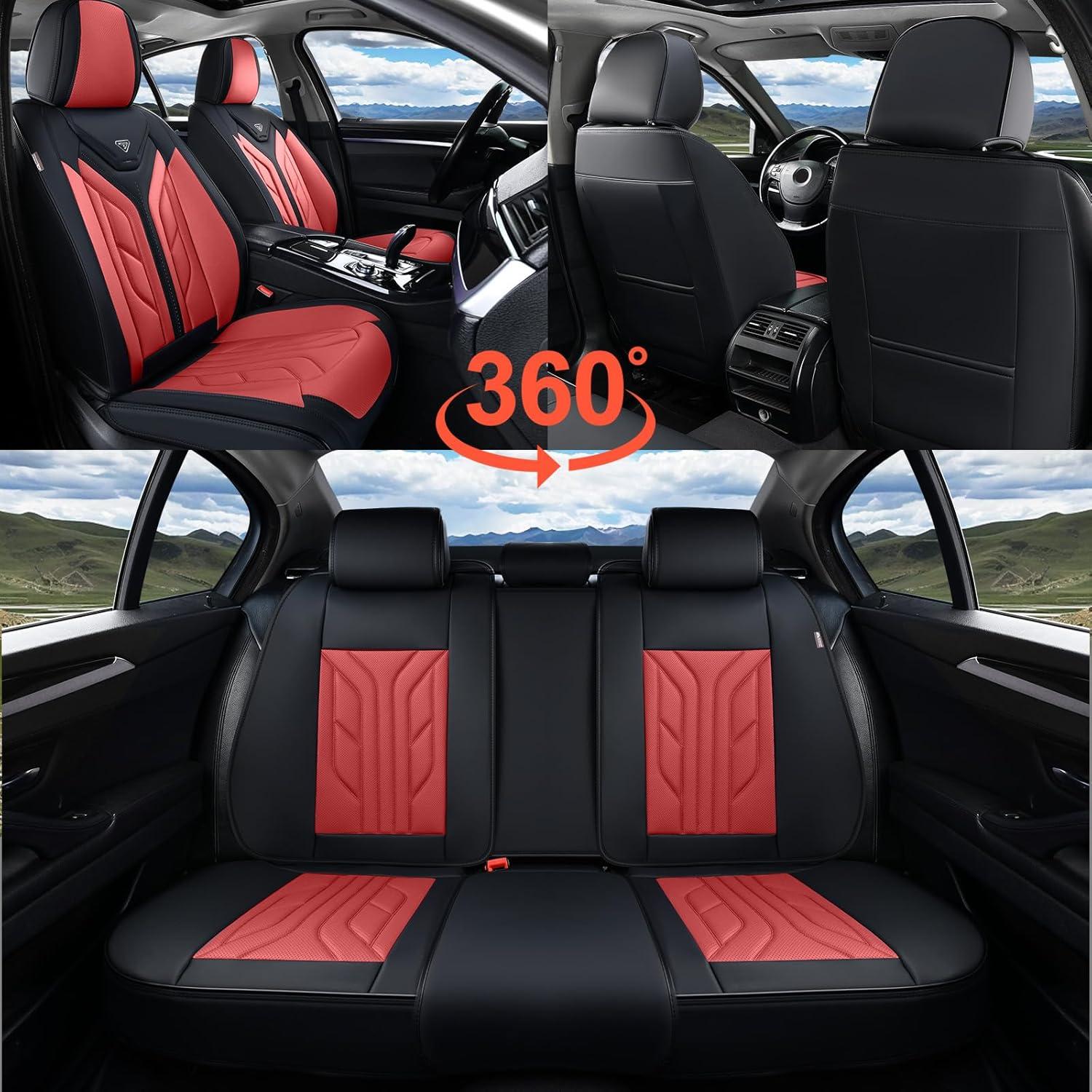 imageCoverado Car Seat Covers Full Set Automotive Seat Covers Car Seat Protector Car Seat Cushion Waterproof Leather Seat Covers for Cars Universal Fit for Most Sedans SUV Pickup TruckBlackampampRedBurgundy