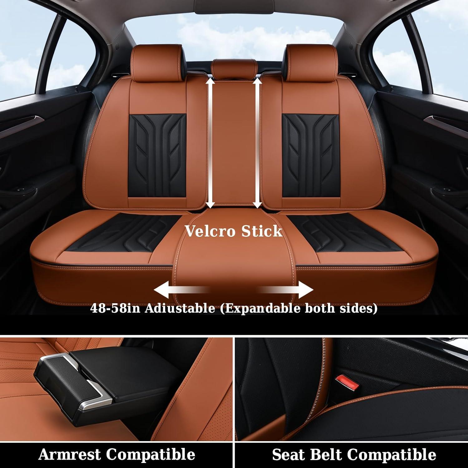 imageCoverado Car Seat Covers Full Set Automotive Seat Covers Car Seat Protector Car Seat Cushion Waterproof Leather Seat Covers for Cars Universal Fit for Most Sedans SUV Pickup TruckBlackampampRedBlackBrown