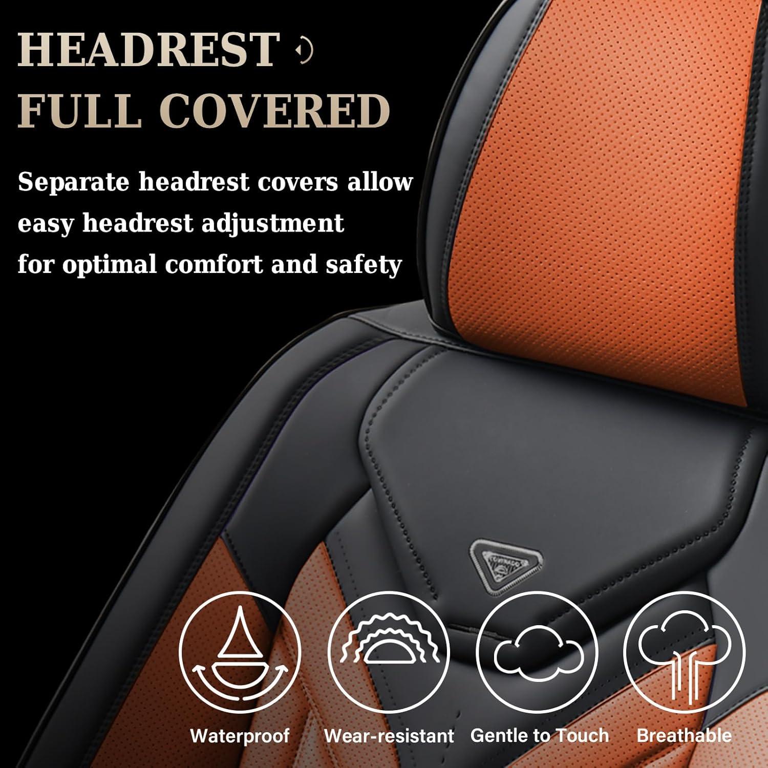 imageCoverado Car Seat Covers Full Set Automotive Seat Covers Car Seat Protector Car Seat Cushion Waterproof Leather Seat Covers for Cars Universal Fit for Most Sedans SUV Pickup TruckBlackampampRedBlackOrange